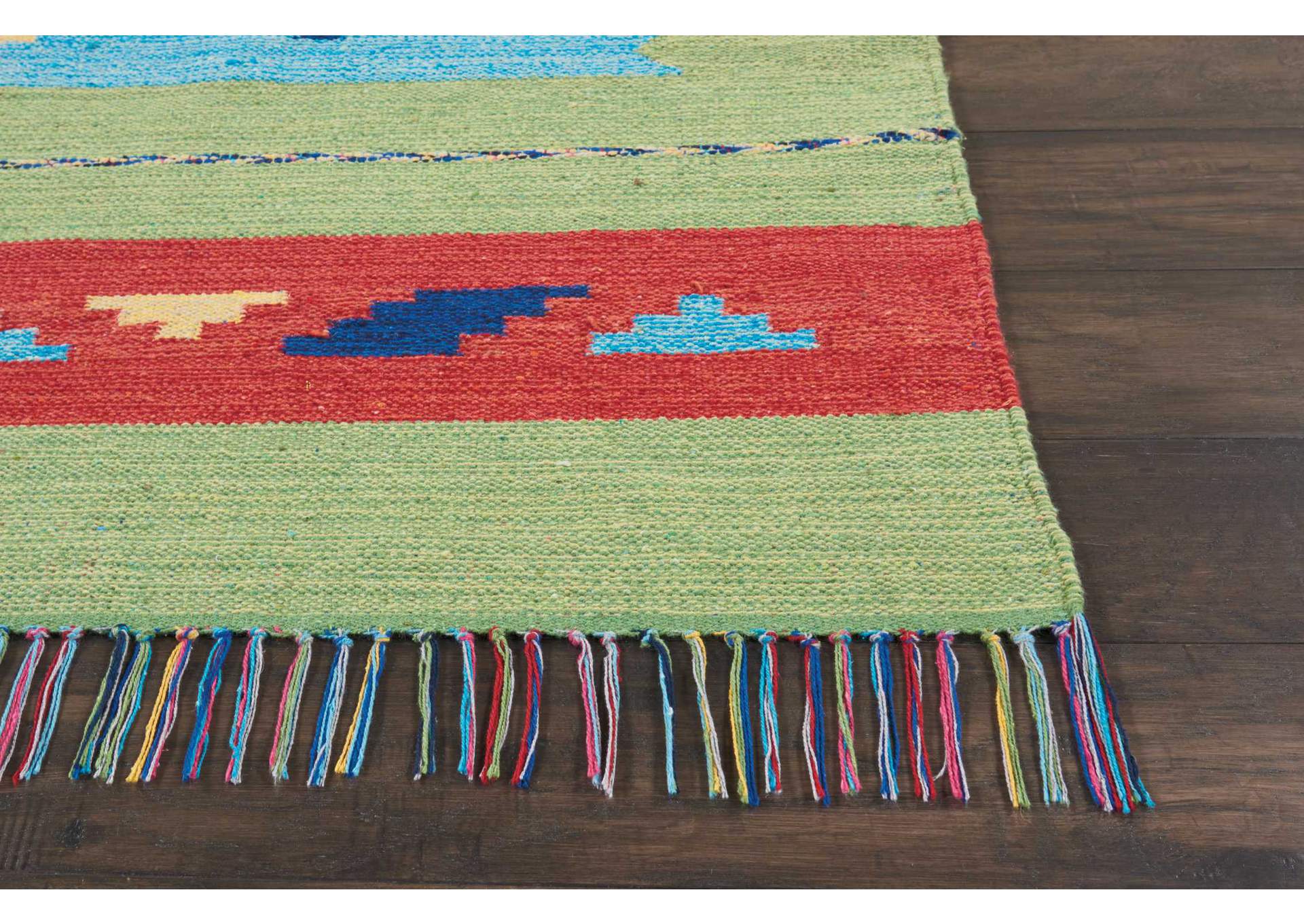 Nourison Baja BAJ02 Blue and Green 8'x10' Large Flat Weave Rug,Nourison