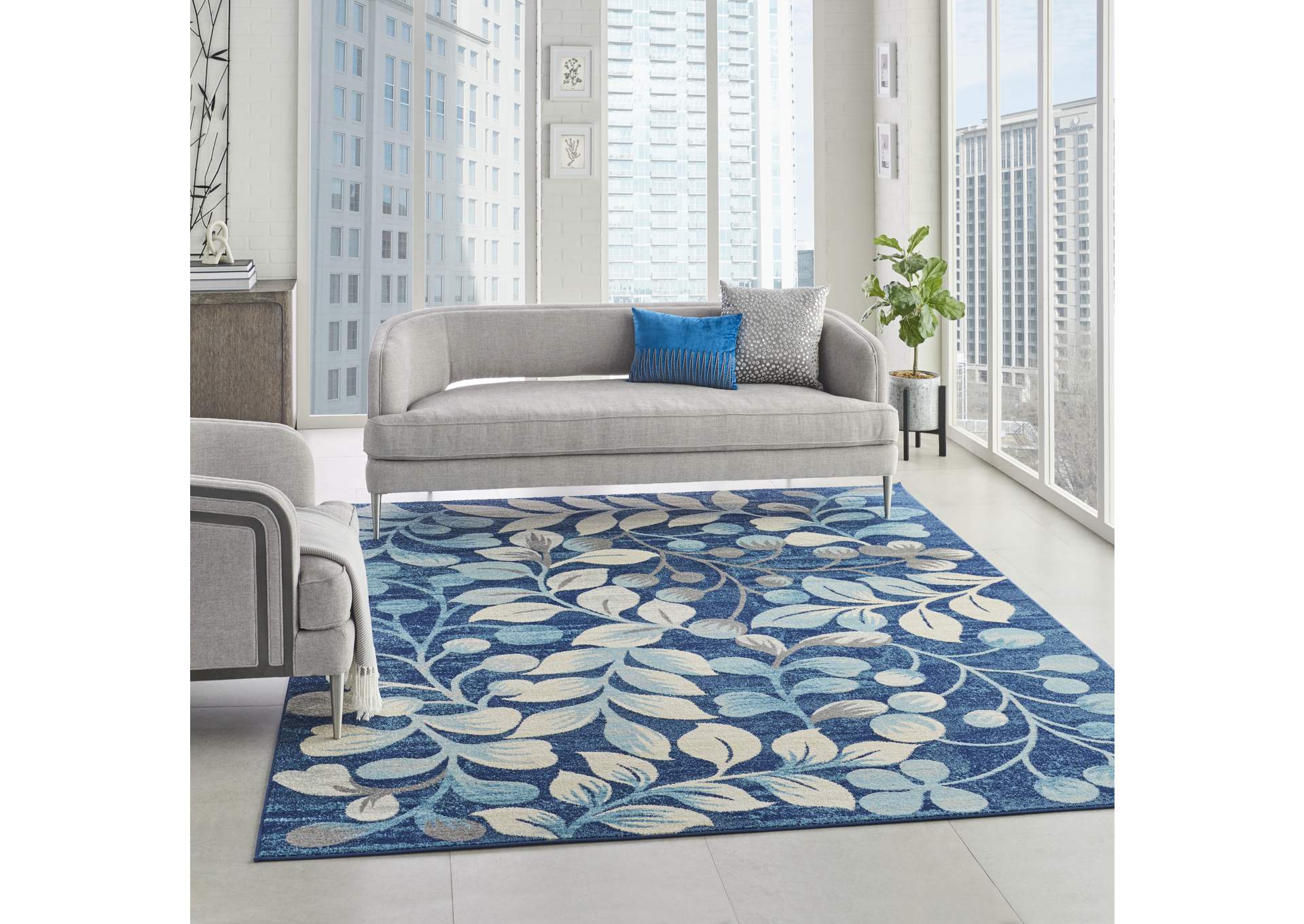 Nourison Tranquil TRA03 Navy Blue 8'x10' Large Rug,Nourison