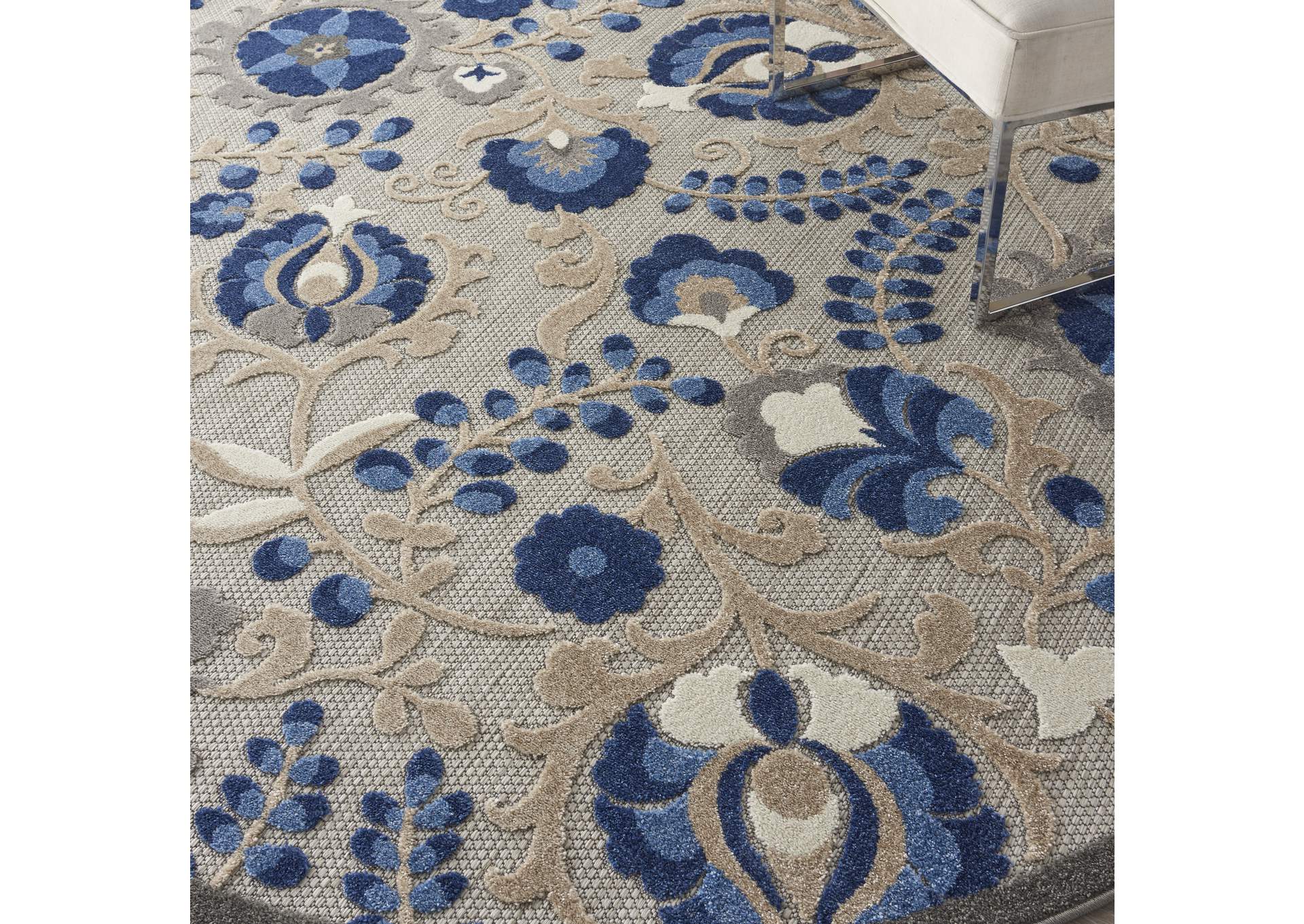 Nourison Aloha 8' Round Blue Patio Area Rug,Nourison