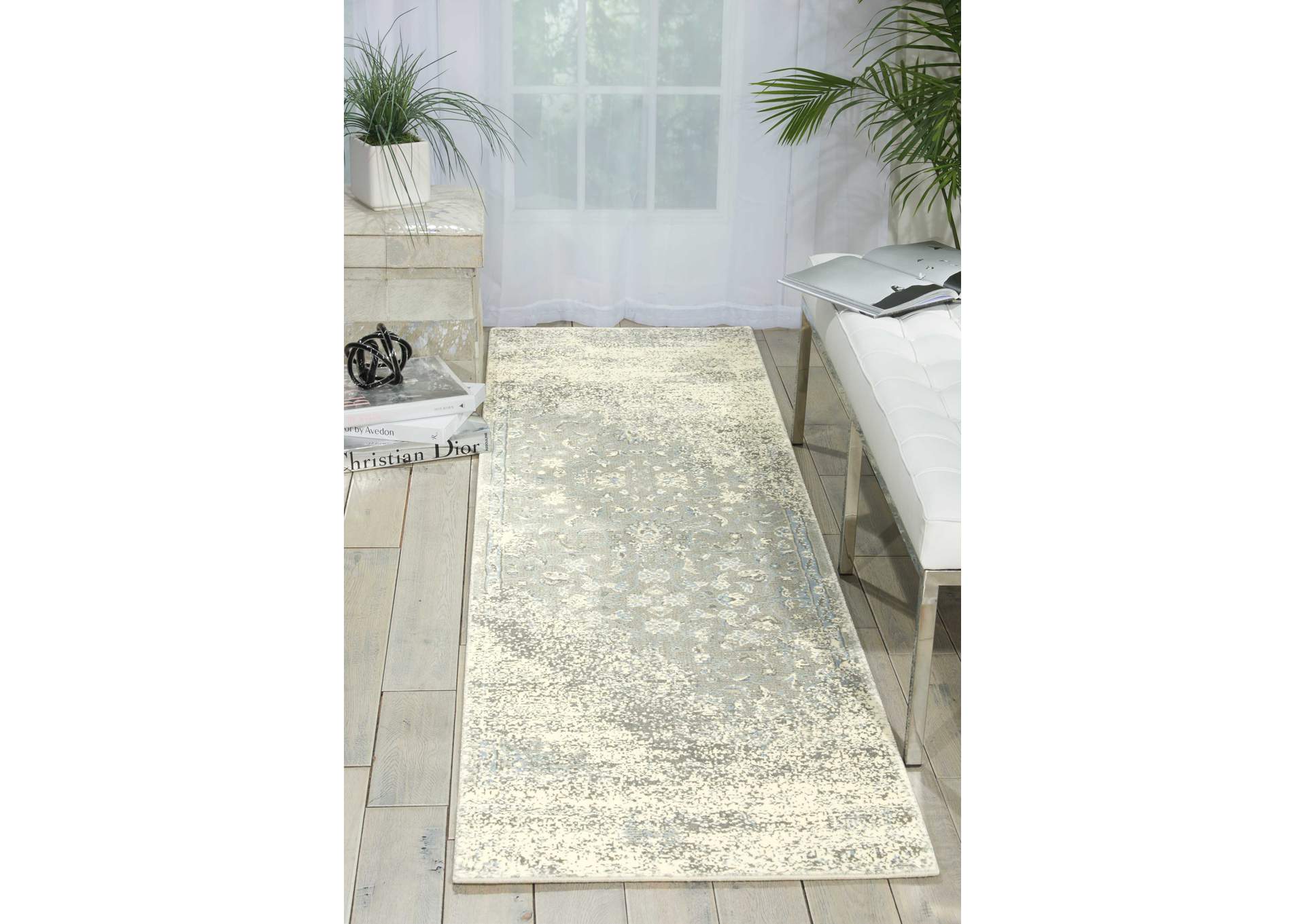 Nourison Luminance LUM10 Grey 8' Runner Hallway Rug,Nourison