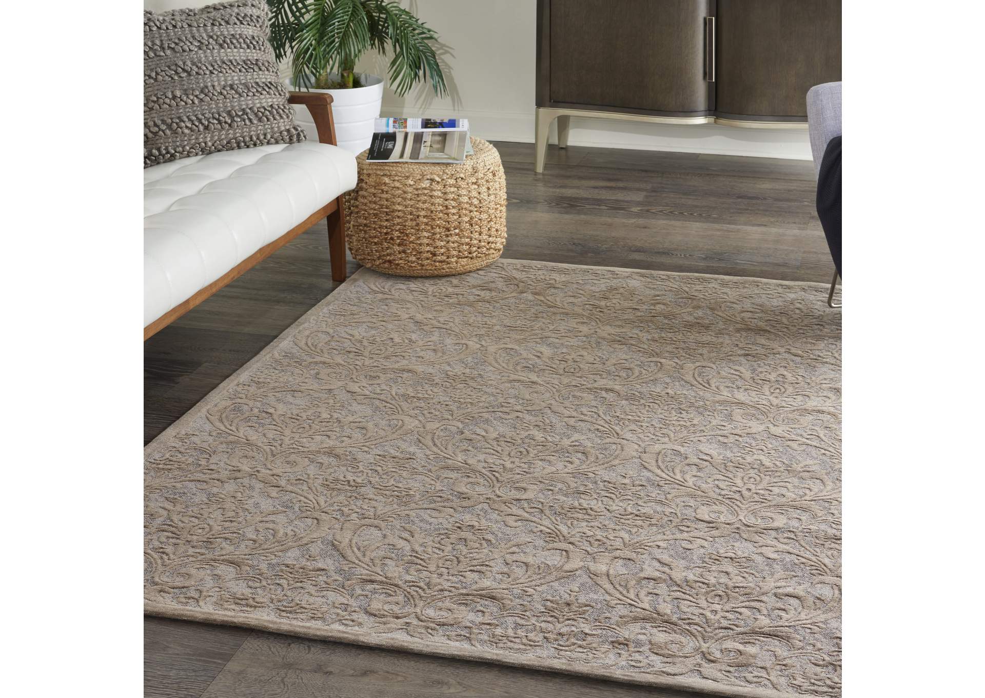 Nourison Damask DAS02 Grey 5'x7' Vintage Area Rug,Nourison