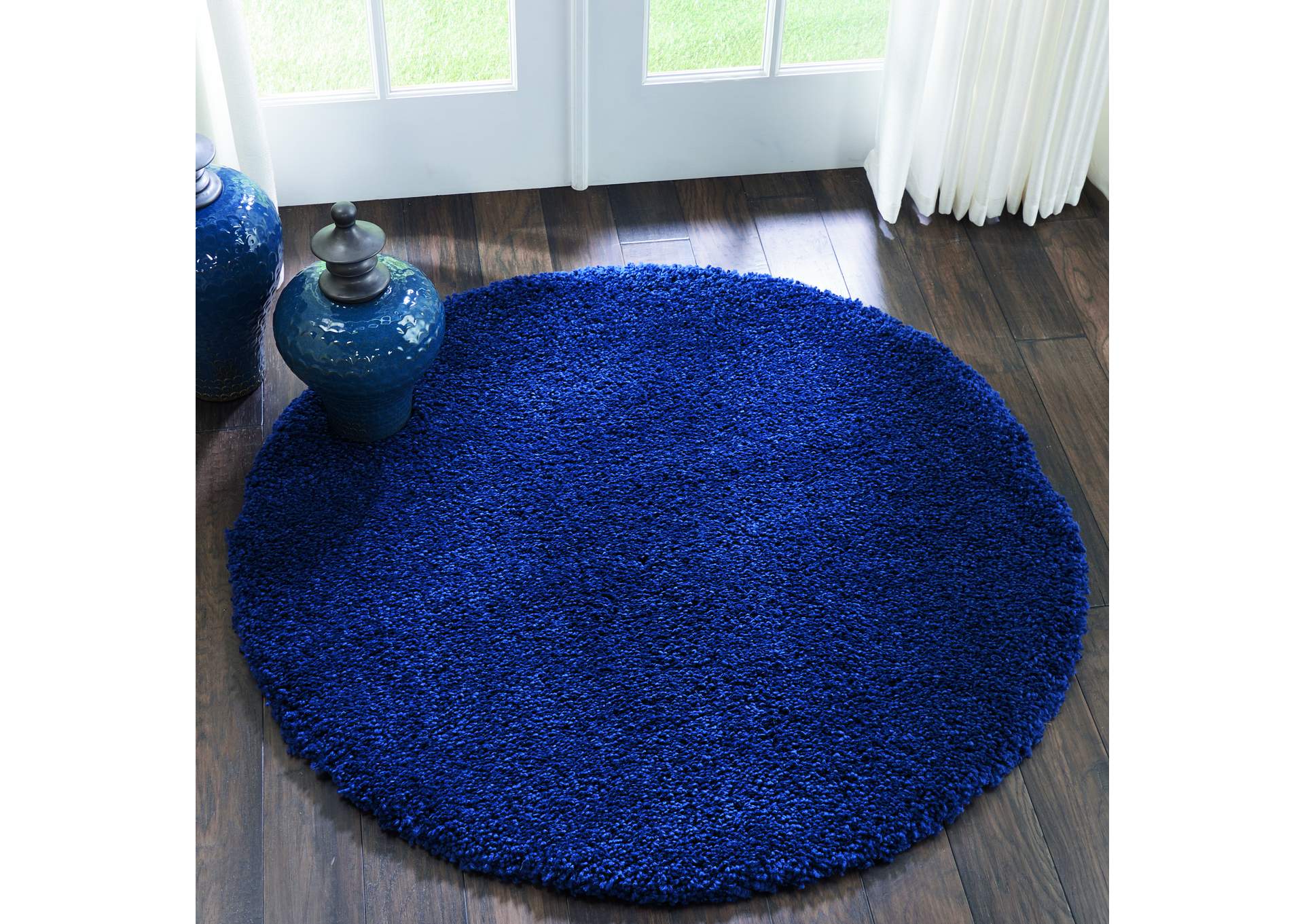 Nourison Malibu Shag MSG01 Dark Blue 4' Round Area Rug,Nourison