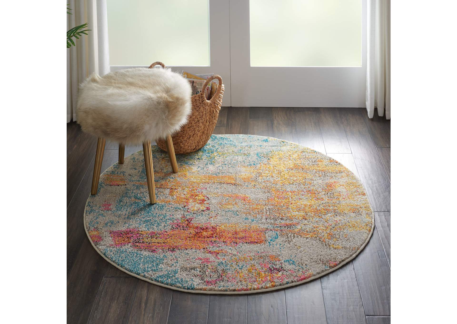 Nourison Celestial CES02 Multicolor 5' Round Abstract Area Rug,Nourison