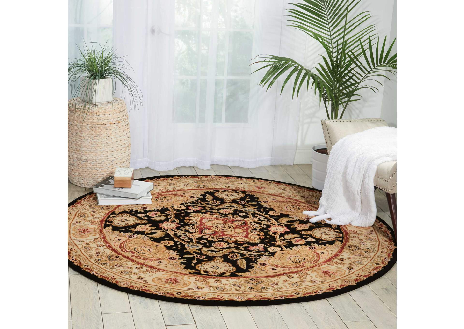 Nourison 2000 2028 Black 8' Round Area Rug,Nourison