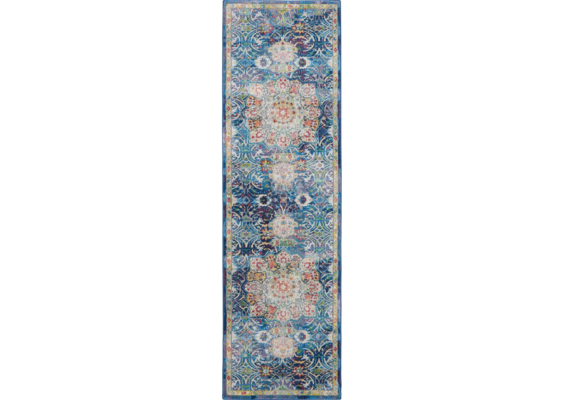 Nourison Ankara Global ANR03 Blue 6' Runner Low-pile Hallway Rug,Nourison