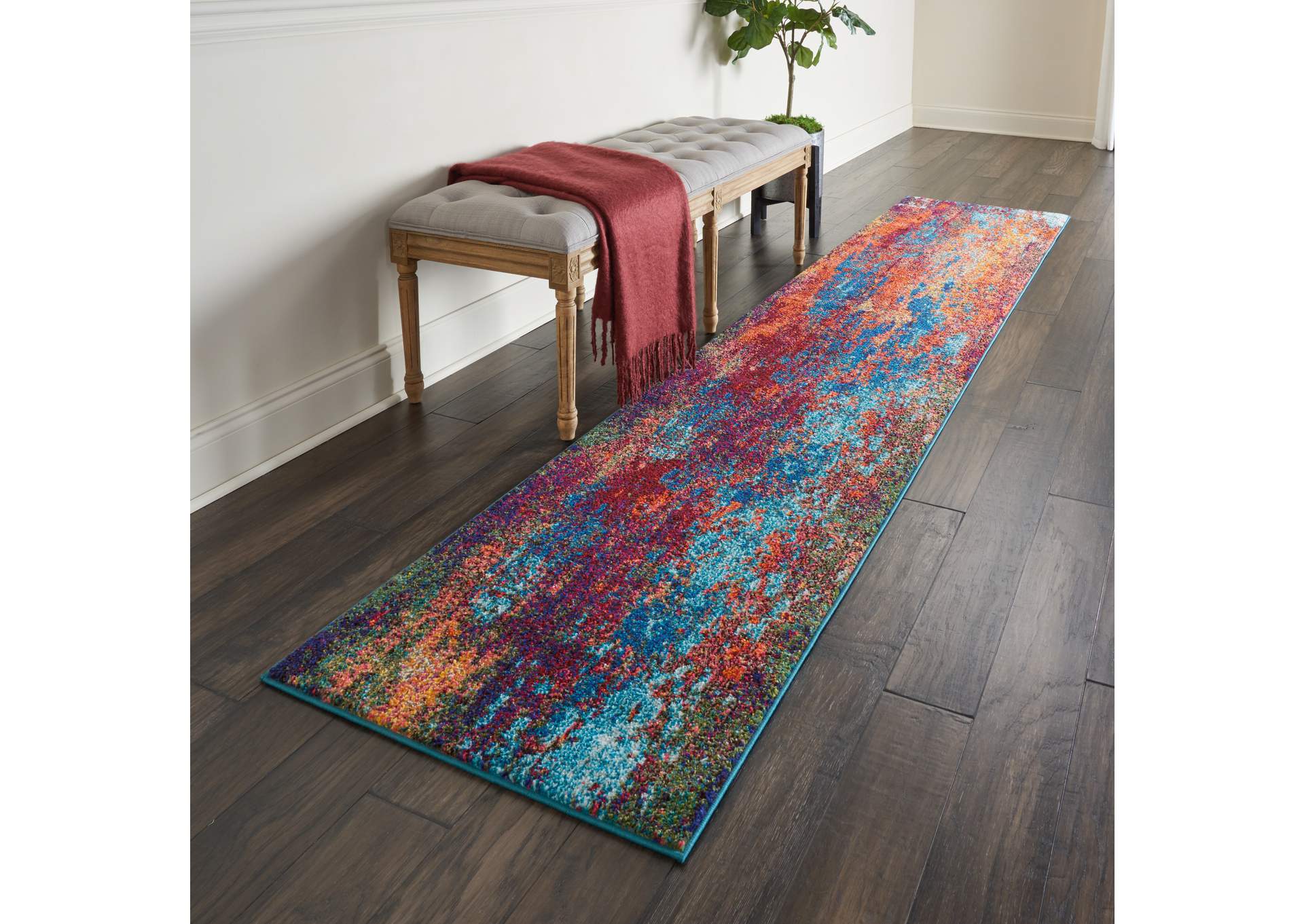 Nourison Celestial CES08 Blue and Red 10' Runner Hallway Rug,Nourison