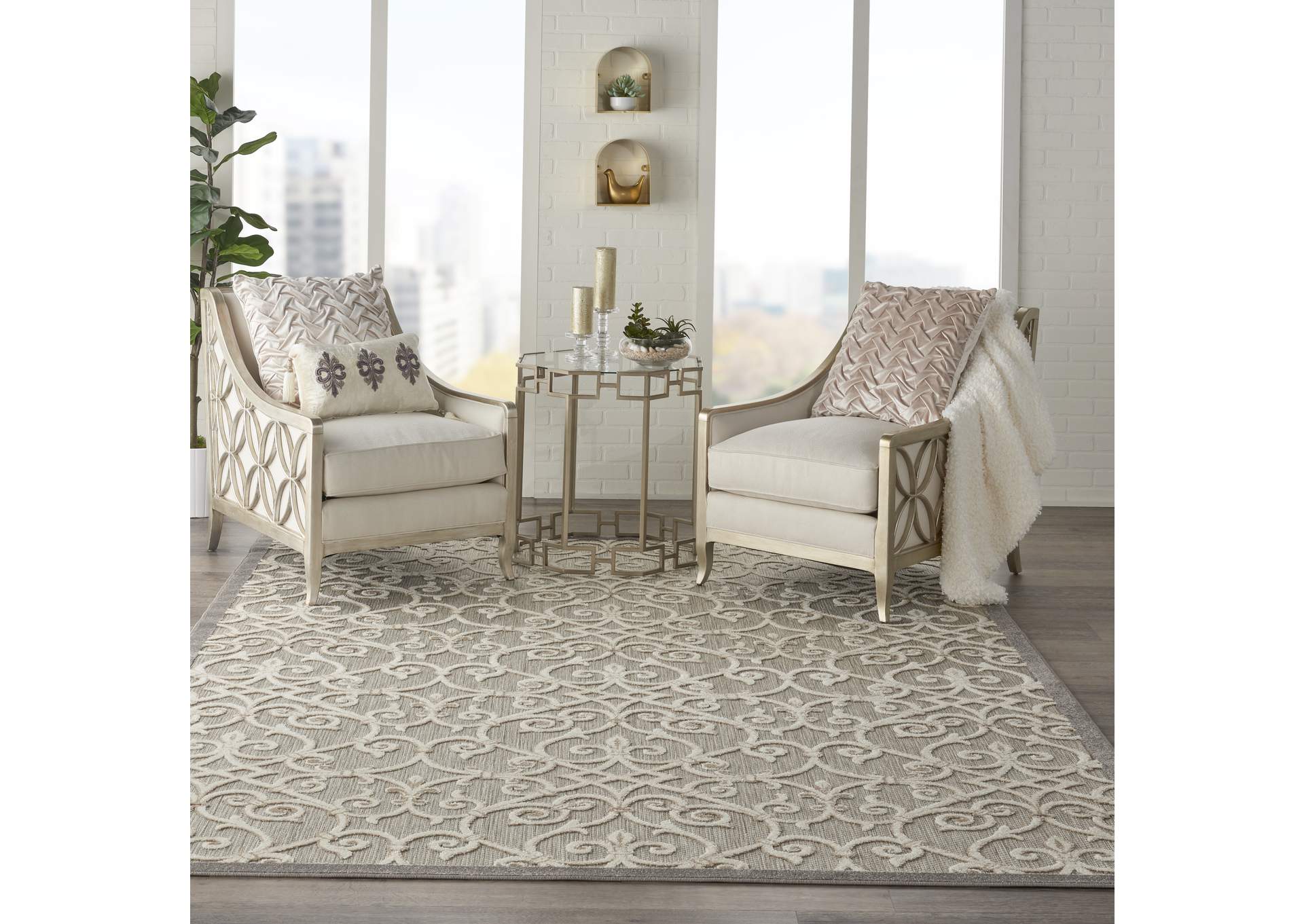 Nourison Aloha 10'x13' Grey Patio Area Rug,Nourison