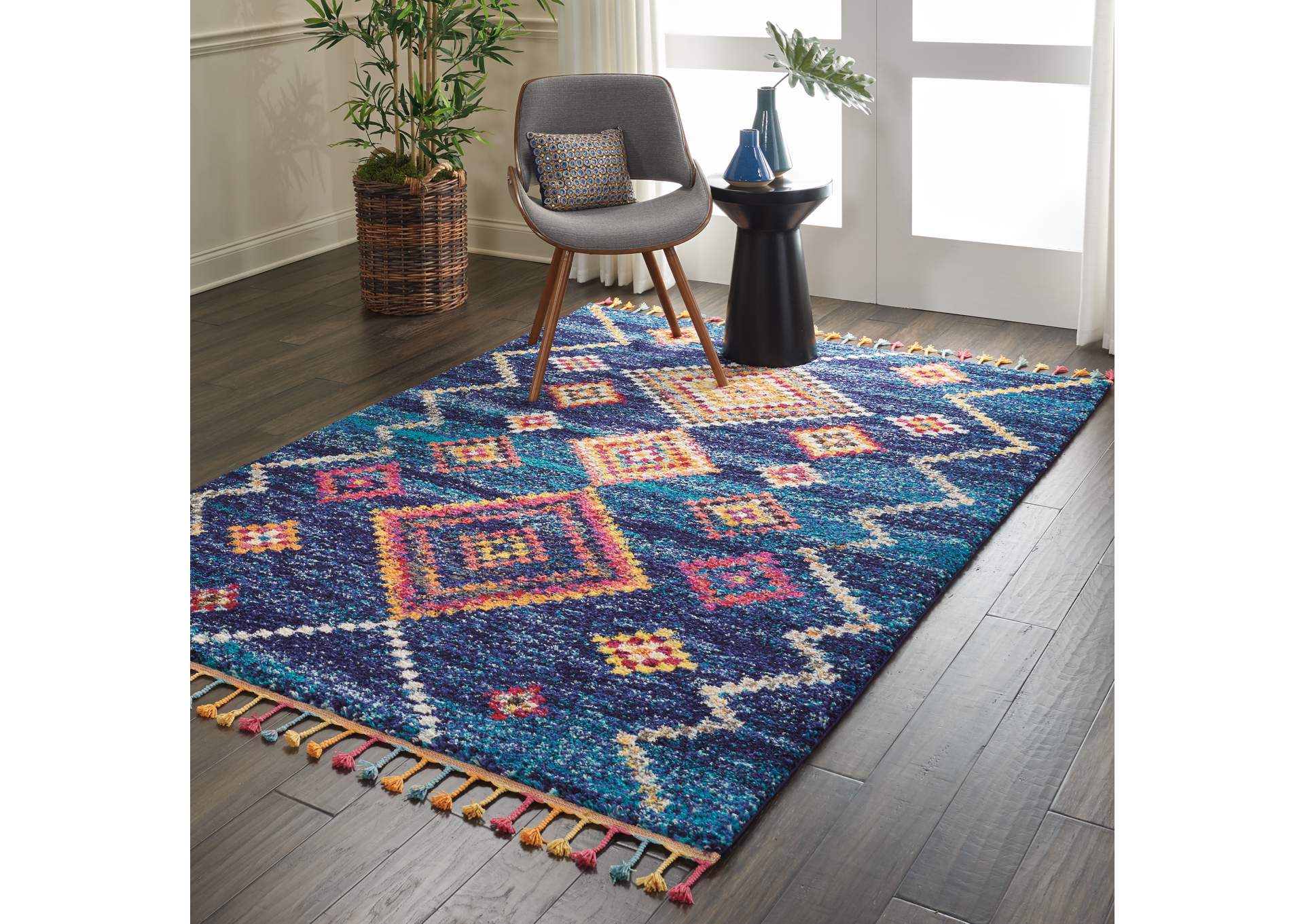 Nourison Nomad NMD05 Dark Blue Multicolor 4'x6' Scandinavian Area Rug,Nourison
