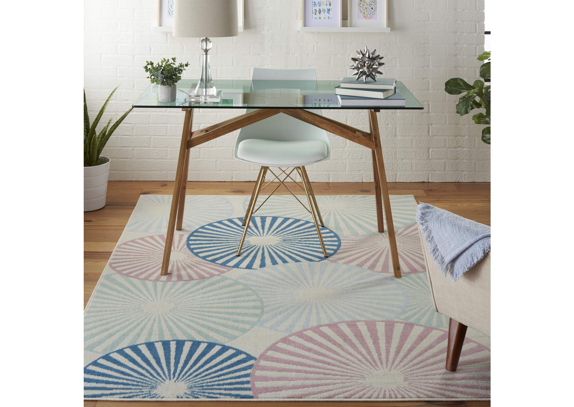 Nourison Grafix GRF20 White and Blue 4'x6' Area Rug,Nourison
