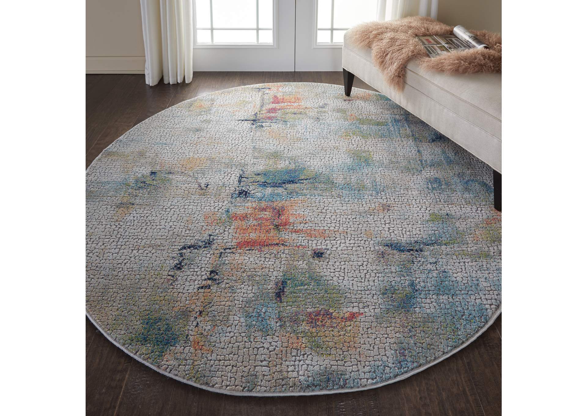 Nourison Ankara Global ANR09 White Multicolor 4' Round Abstract Area Rug,Nourison