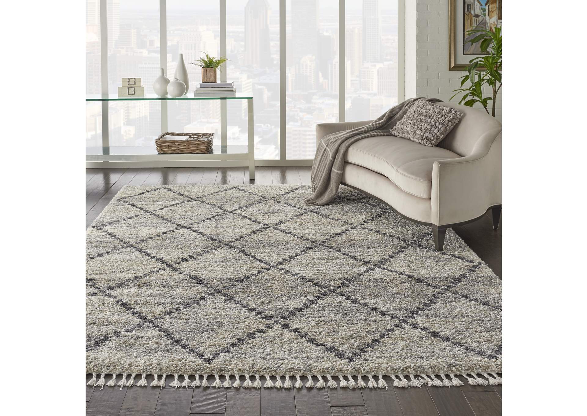 Nourison Oslo Shag OSL01 8'x11' Large Silver Grey Scandinavian Shag Rug,Nourison