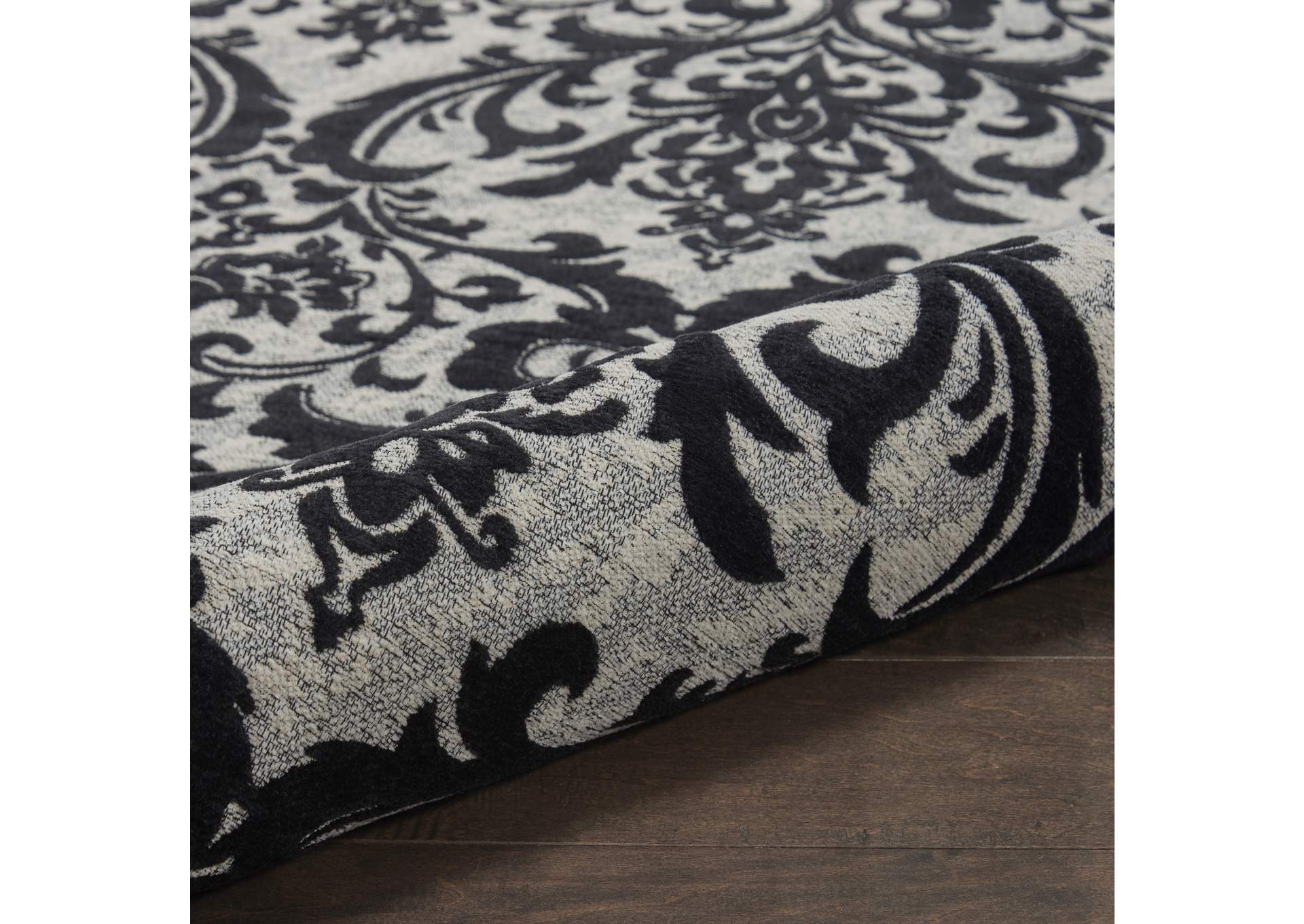 Nourison Damask DAS02 Black and White 8'x10' Large Flat Rug,Nourison