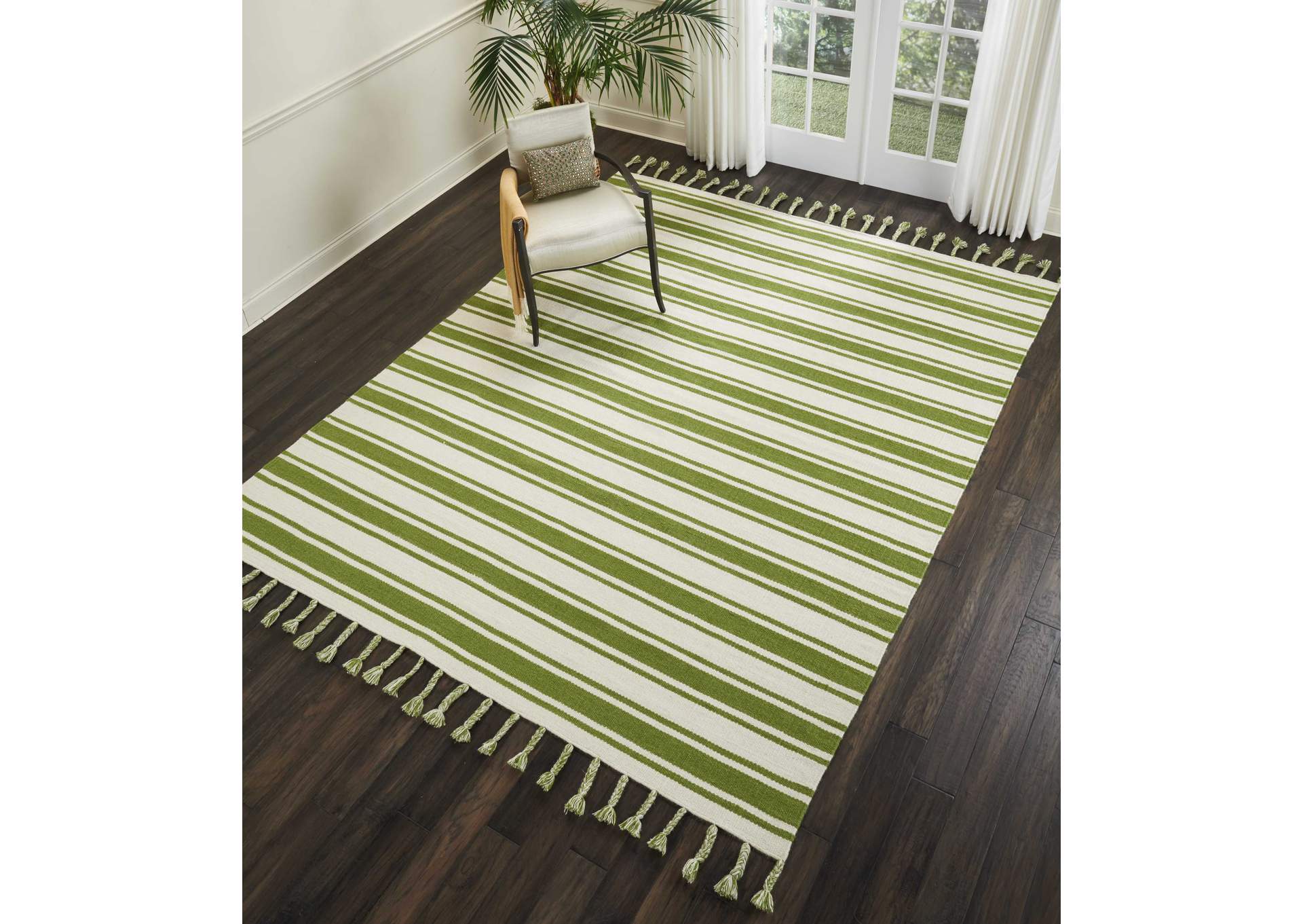 Nourison Rio Vista DST01 White and Green 8'x11' Oversized Flat Weave Rug,Nourison