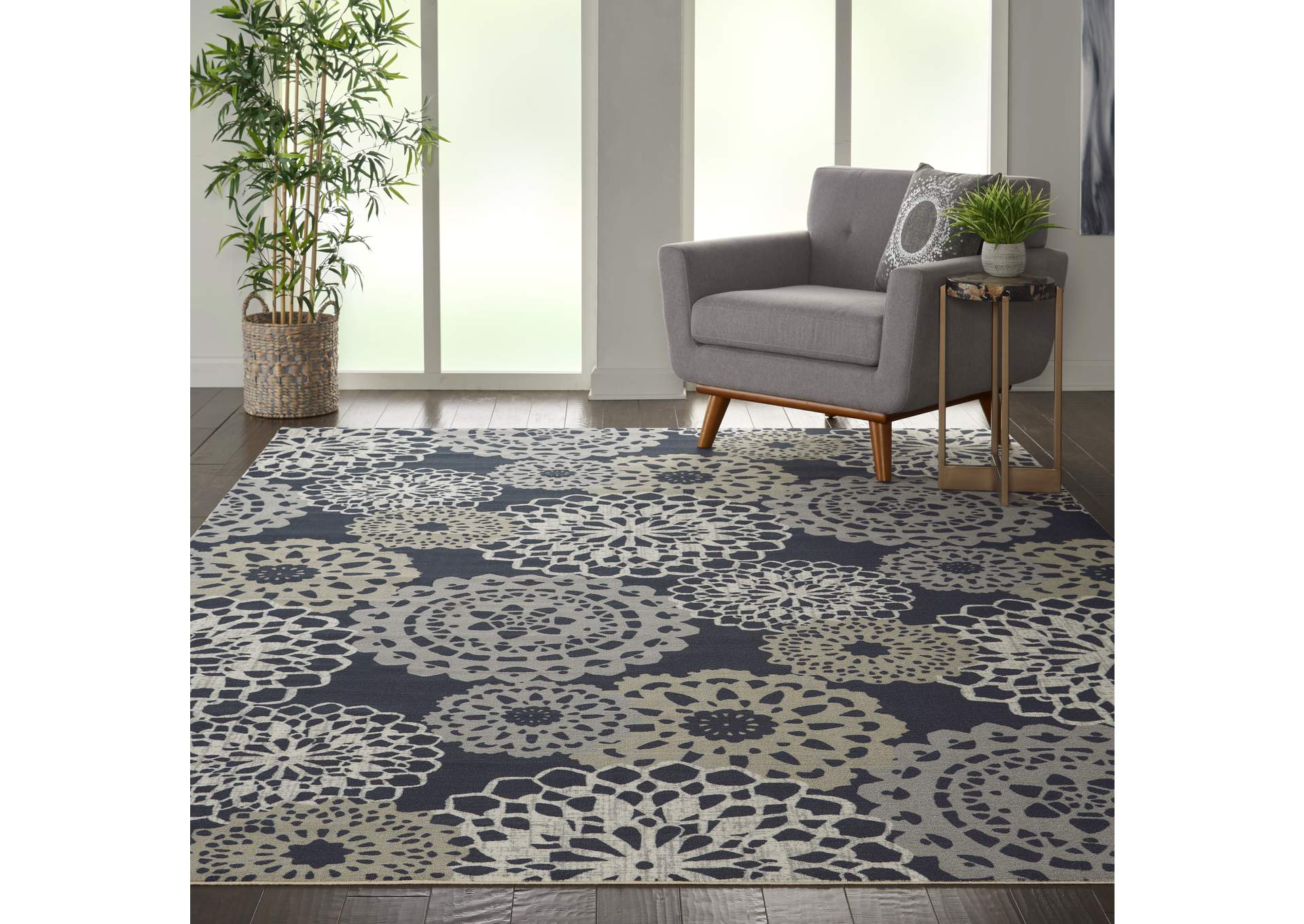 Waverly Sun N Shade SND72 Navy Black and Grey 10'x13' Oversized Indoor-outdoor Rug,Nourison
