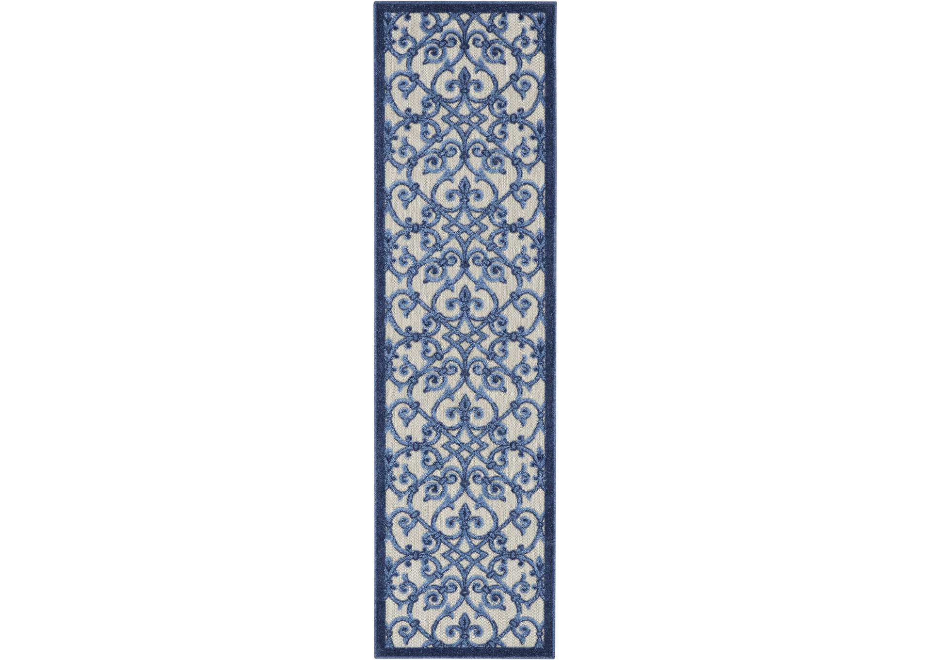 Nourison Aloha 6' Runner Blue Patio Area Rug,Nourison