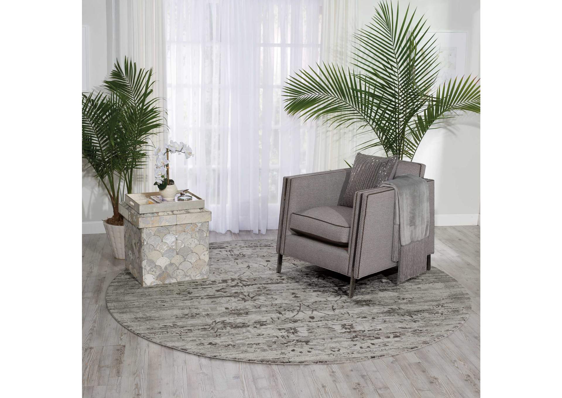 Nourison Twilight TWI01 Grey 8' Round Large Rug,Nourison