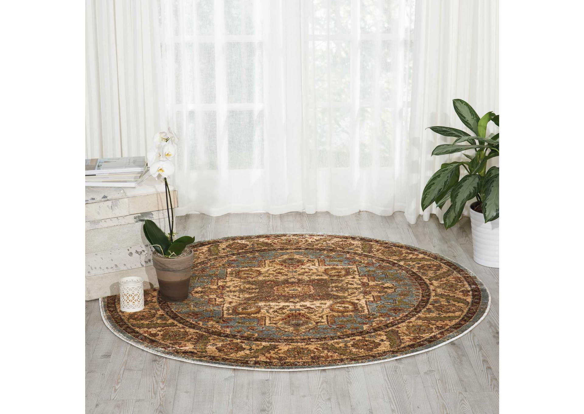 Nourison Delano DEL05 Blue 5' Round Area Rug,Nourison