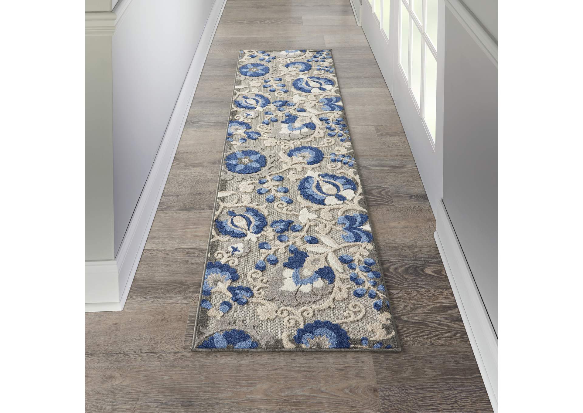 Nourison Aloha 6' Runner Blue Patio Area Rug,Nourison