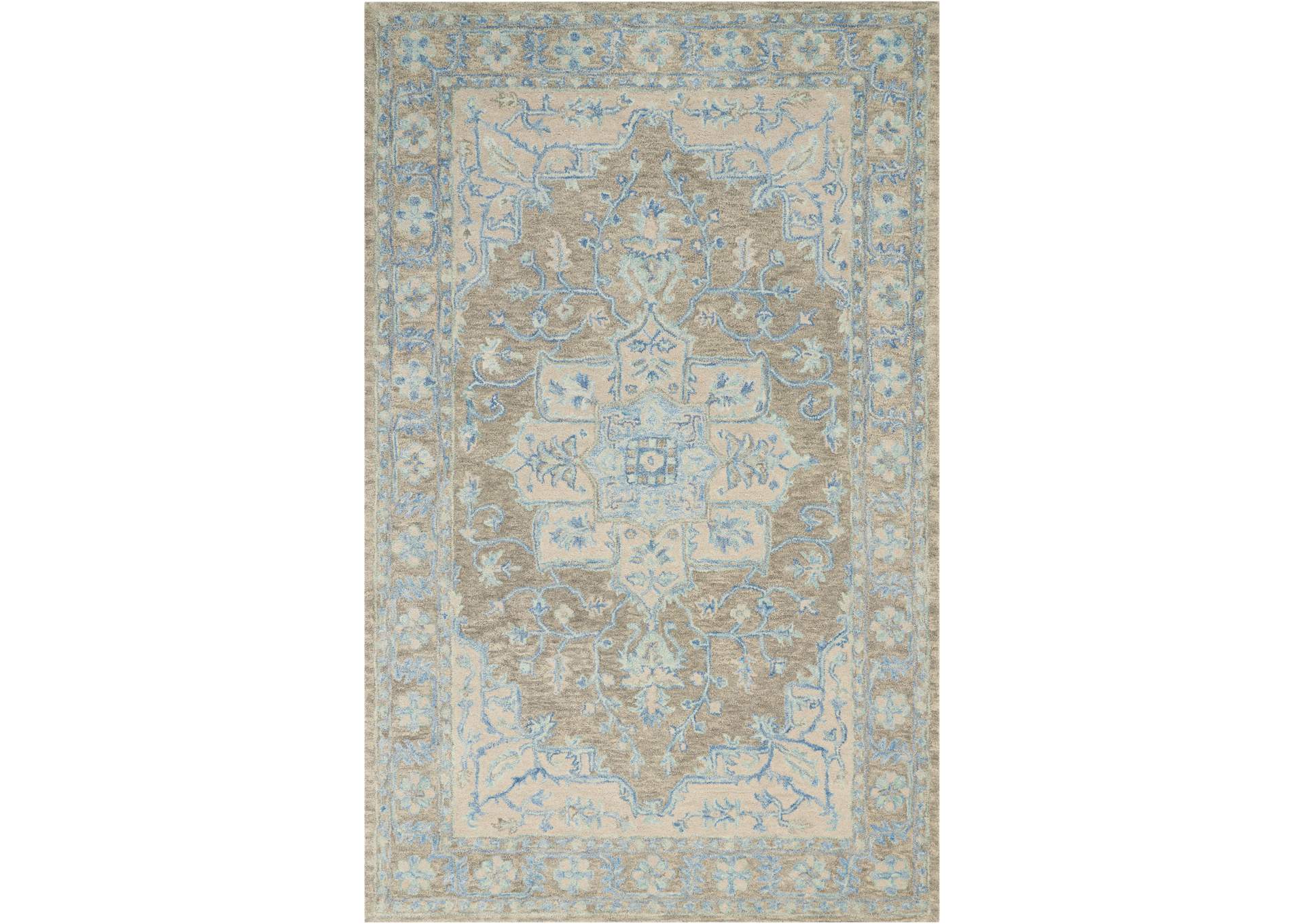 Nourison Jazmine JAZ01 Grey and Blue 5'x8' Vintage Area Rug,Nourison