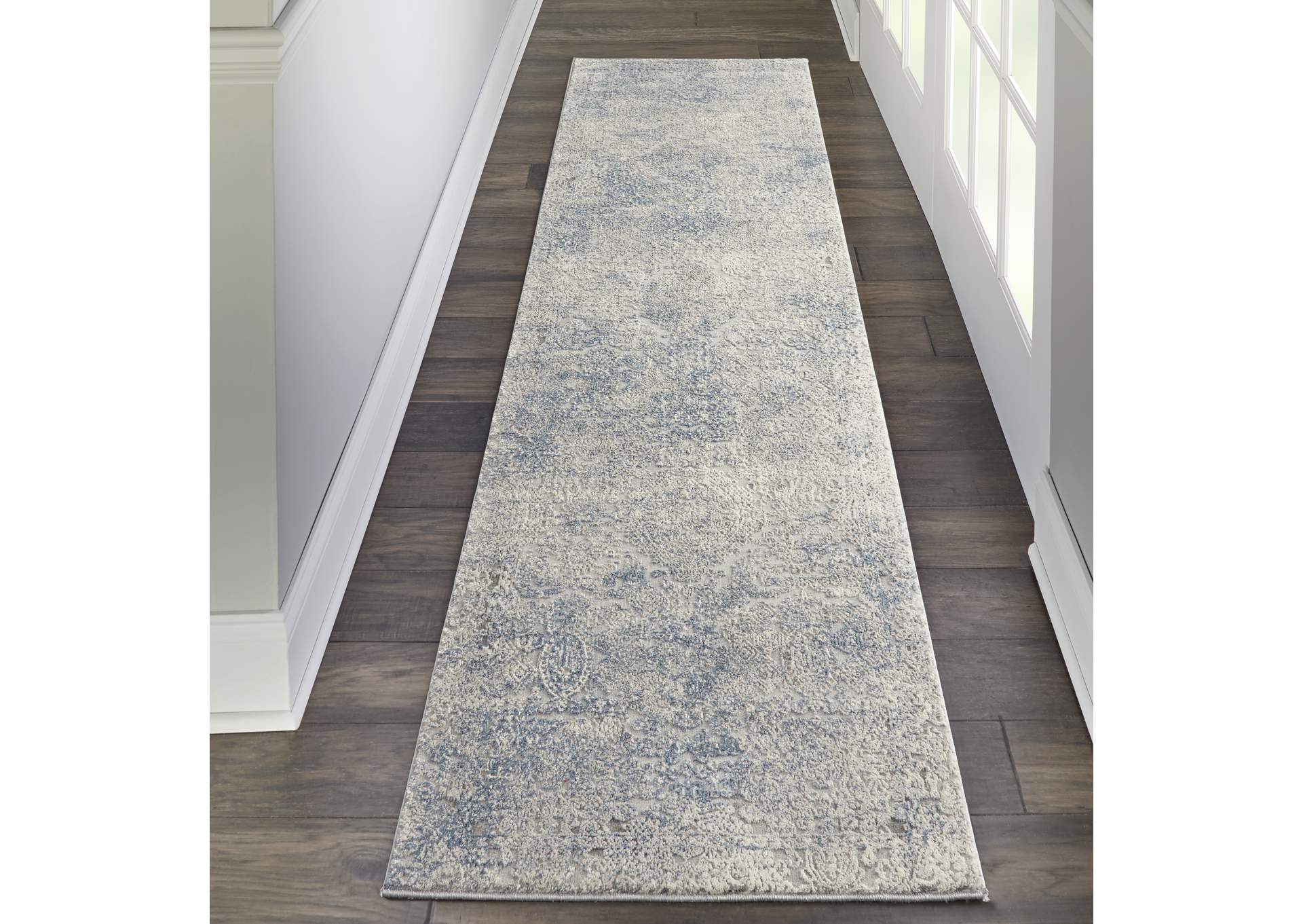 Nourison Rustic Textures RUS09 Ivory and Slate Blue 8' Runner Hallway Rug,Nourison