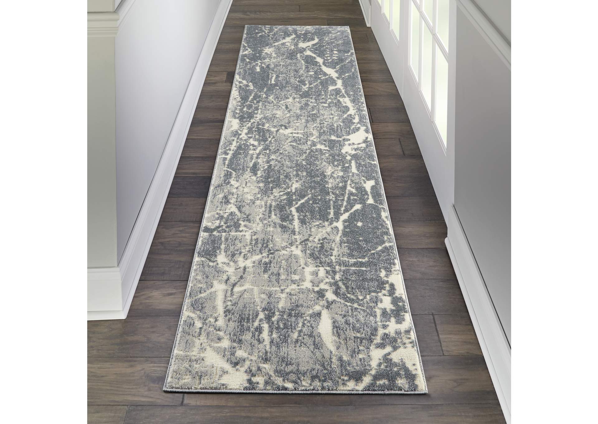 kathy ireland Home Sahara KI393 Charcoal Grey 8' Runner Hallway Rug,Nourison