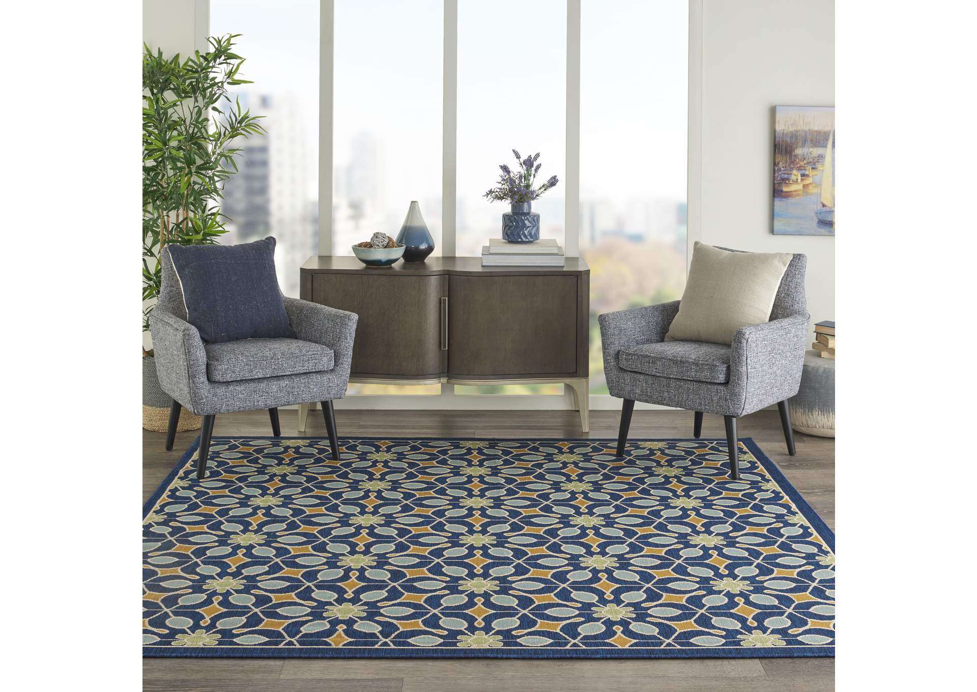 Nourison Caribbean CRB07 Dark Blue 8' Square Large Rug,Nourison