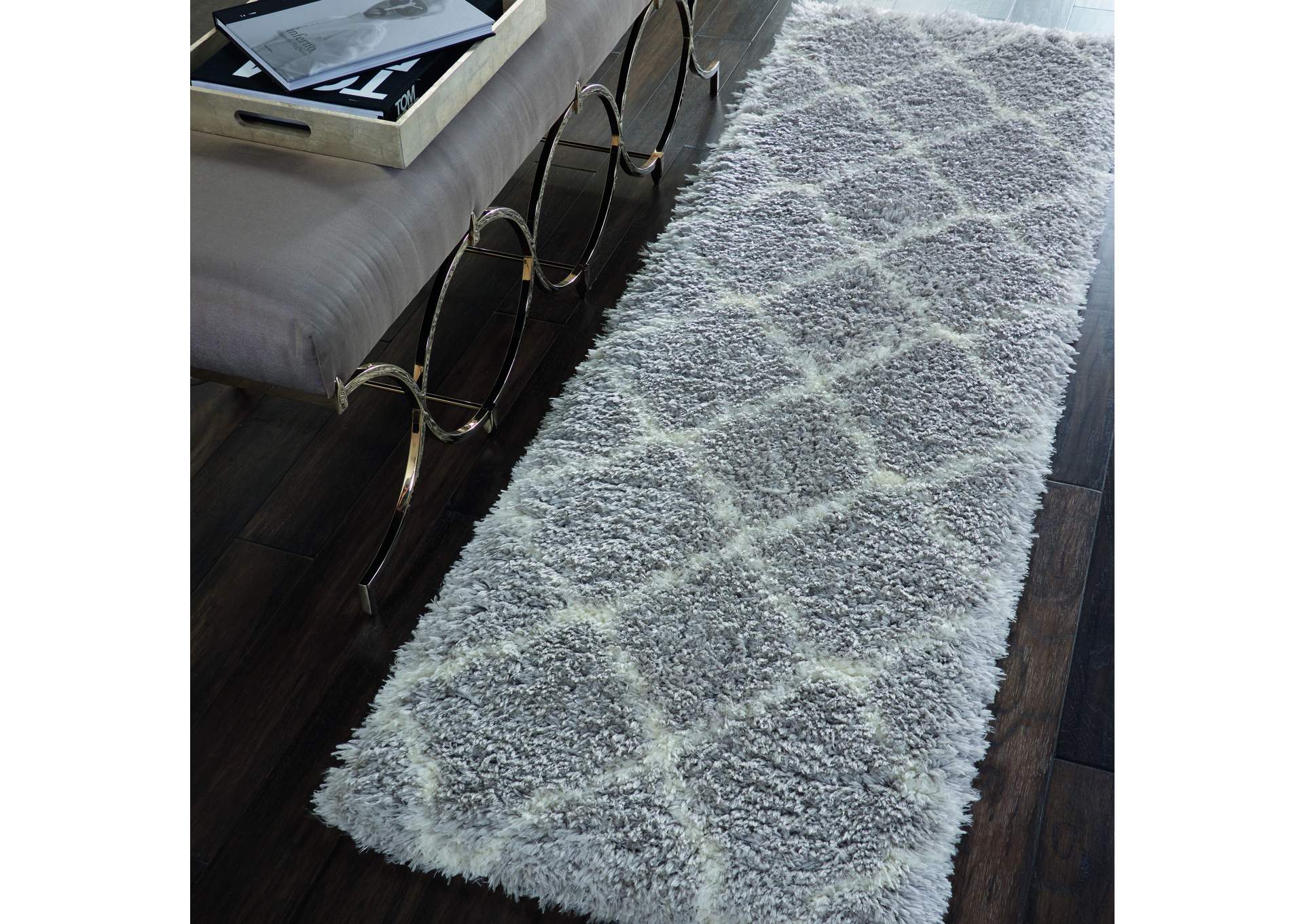 Nourison Luxe Shag LXS02 Grey 8' Runner Hallway Rug,Nourison