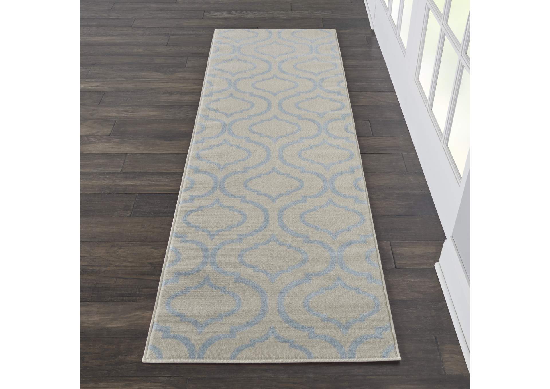 Nourison Jubilant JUB19 White and Blue 7' Runner Low-pile Hallway Rug,Nourison