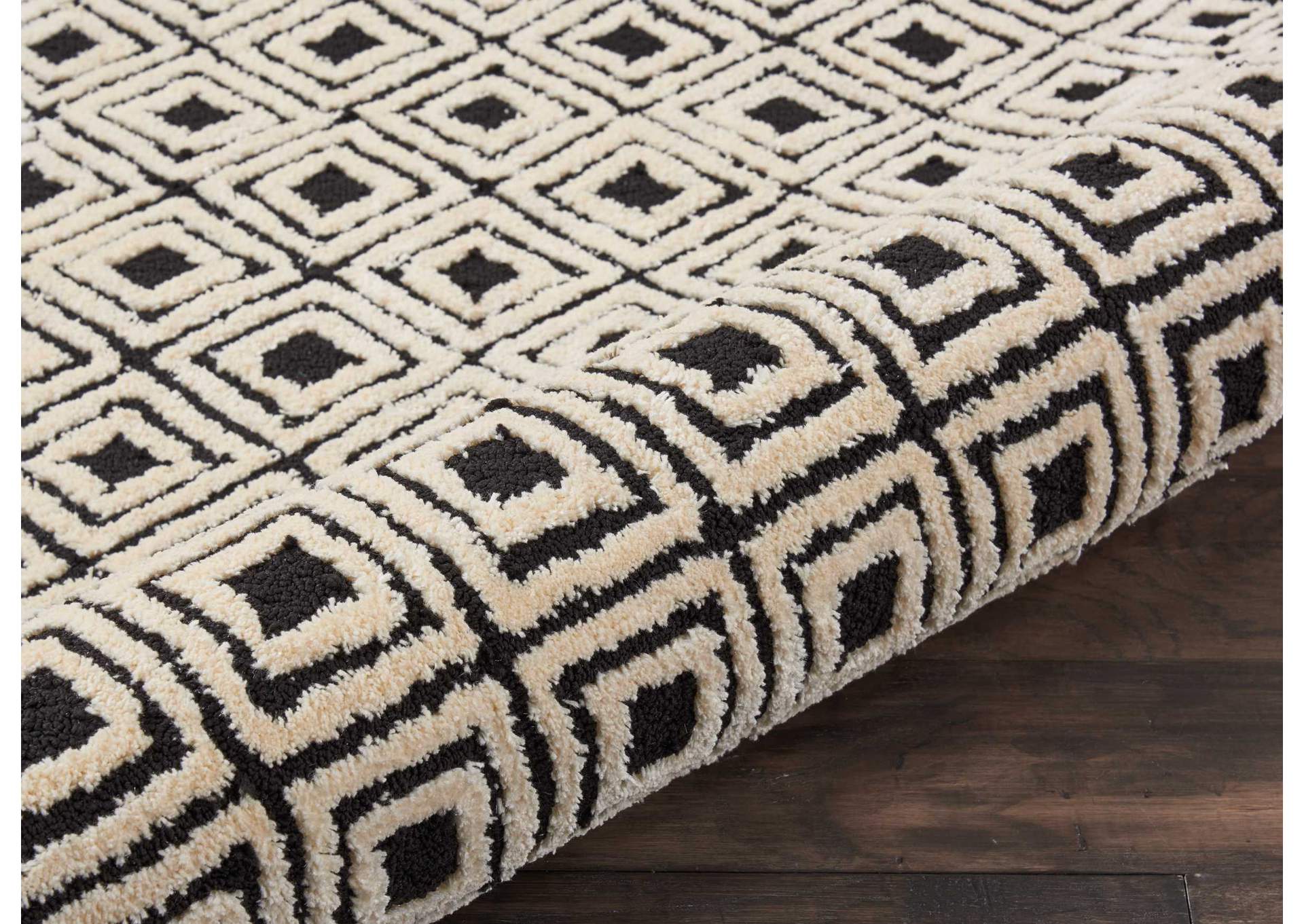 Nourison Deco Mod DEC02 Black/Beige 8' Runner Hallway Rug,Nourison