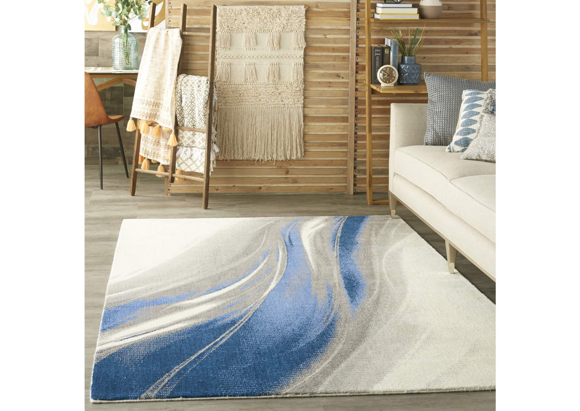 Nourison Twilight TWI28 Ivory and Blue 6'x8' Beach Area Rug,Nourison