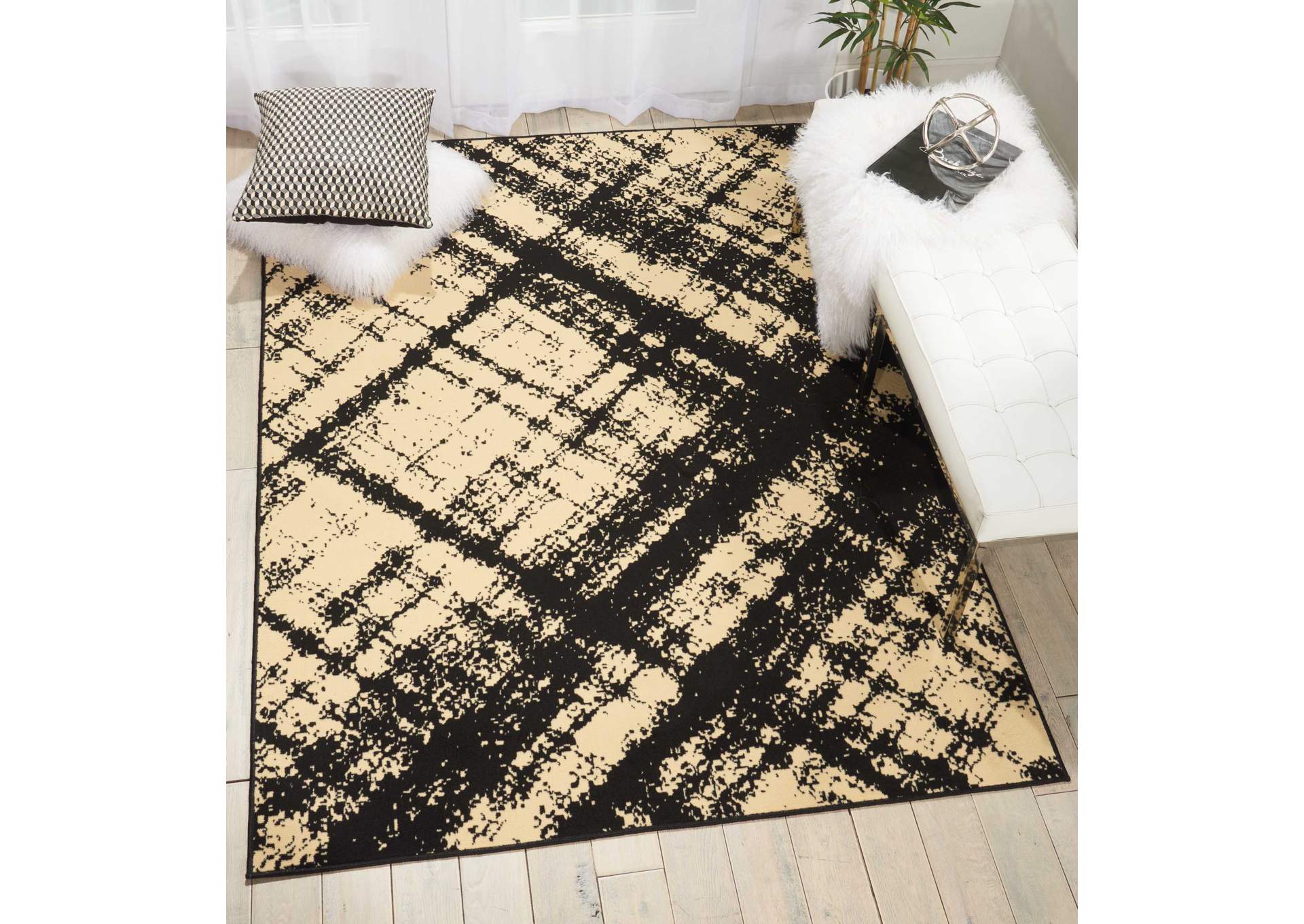 Nourison Grafix GRF01 Black and White 5'x7' Area Rug,Nourison