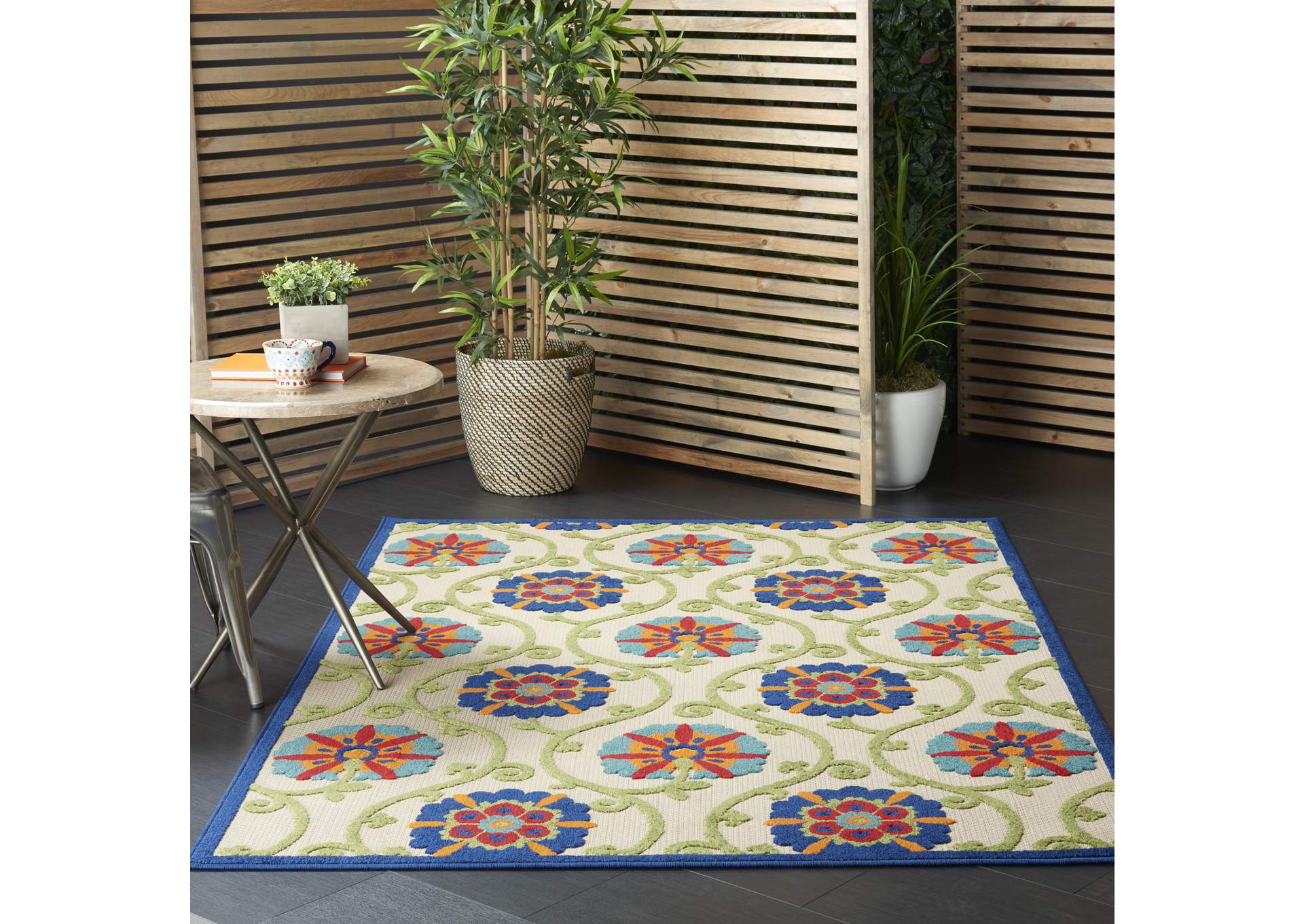 Nourison Aloha ALH19 4'x6' Blue Multicolor Easy-care Indoor-outdoor Rug,Nourison
