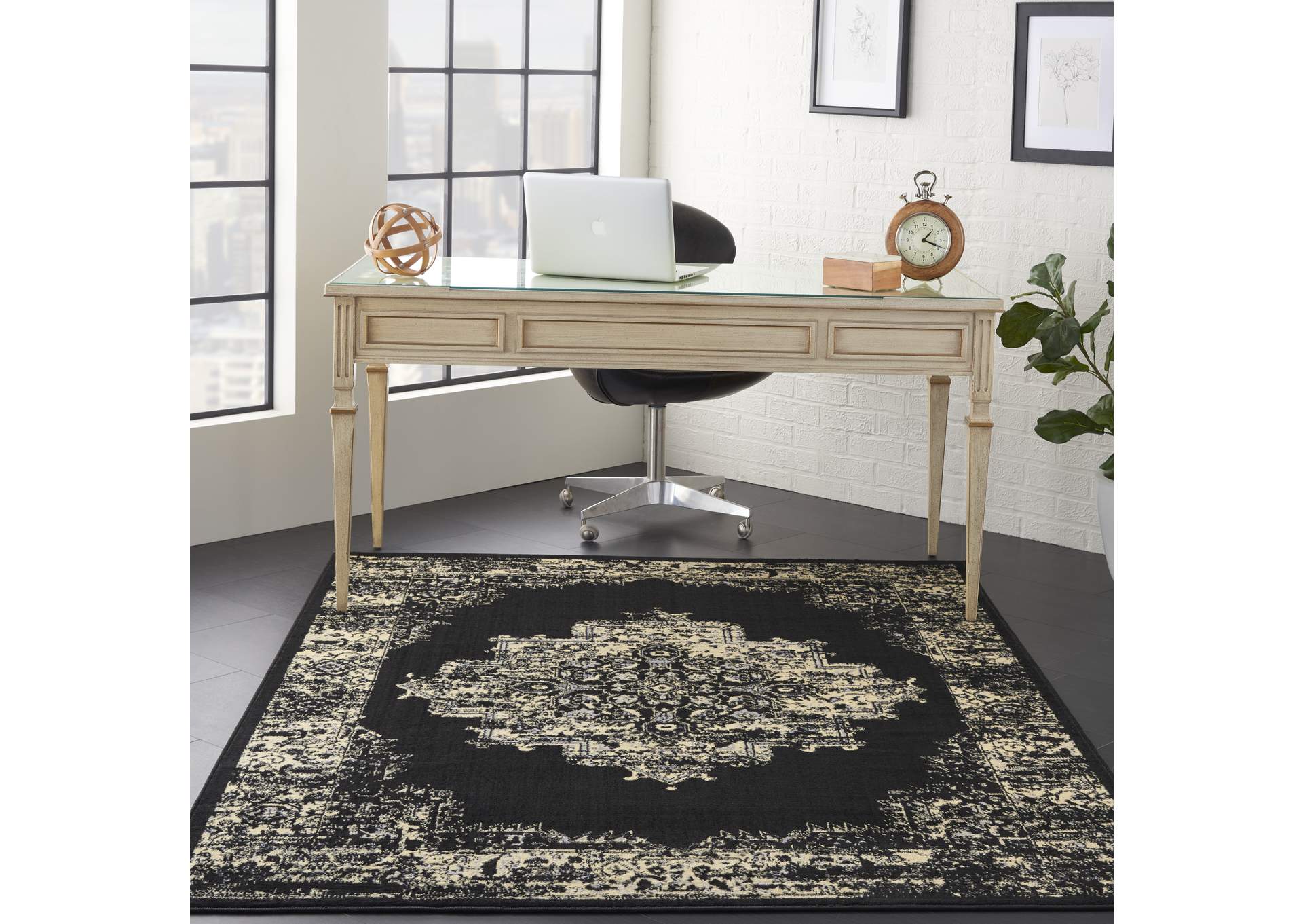 Nourison Grafix GRF14 Black and White 5'x7' Area Rug,Nourison