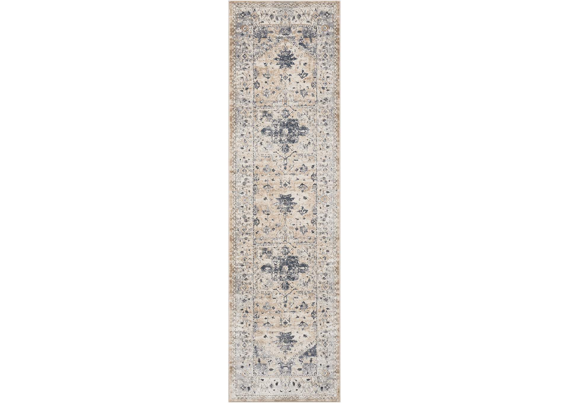 kathy ireland Home Malta MAI02 Beige and Blue 8' Runner Hallway Rug,Nourison