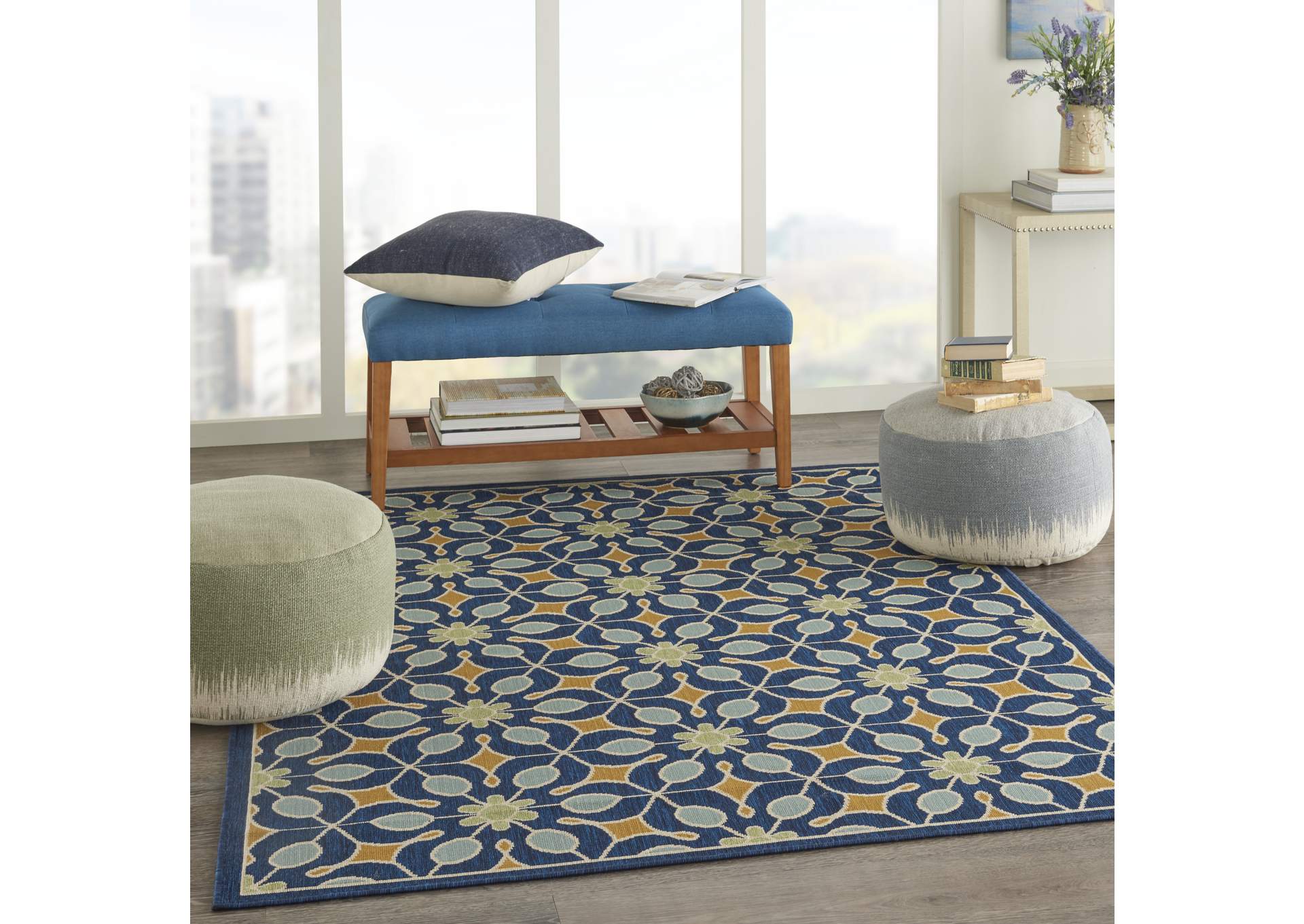 Nourison Caribbean CRB07 Dark Blue 4'x6' Area Rug,Nourison