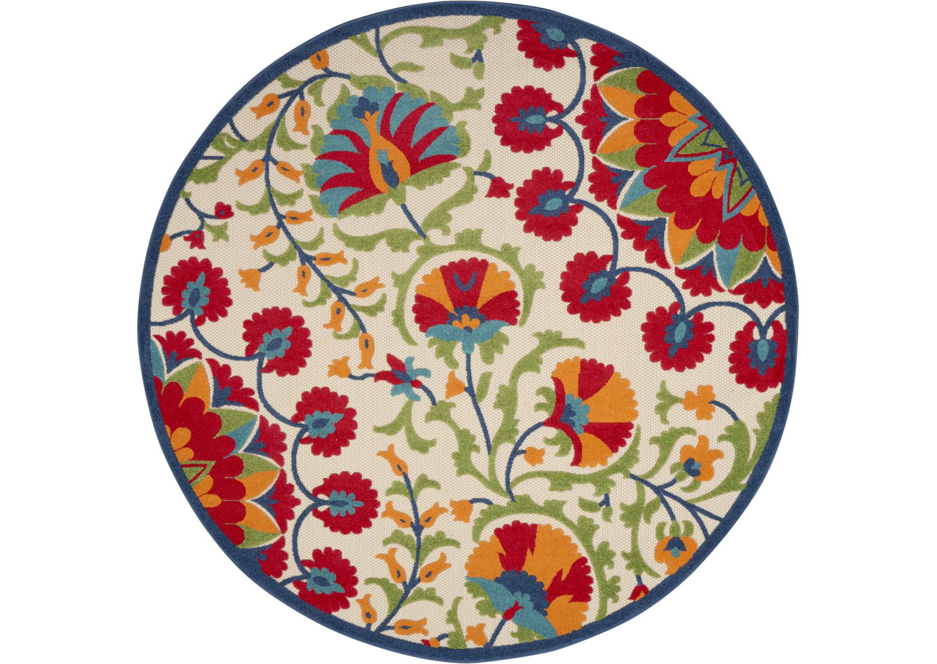 Nourison Aloha ALH20 8' Round Red Multicolor Easy-care Indoor-outdoor Rug,Nourison