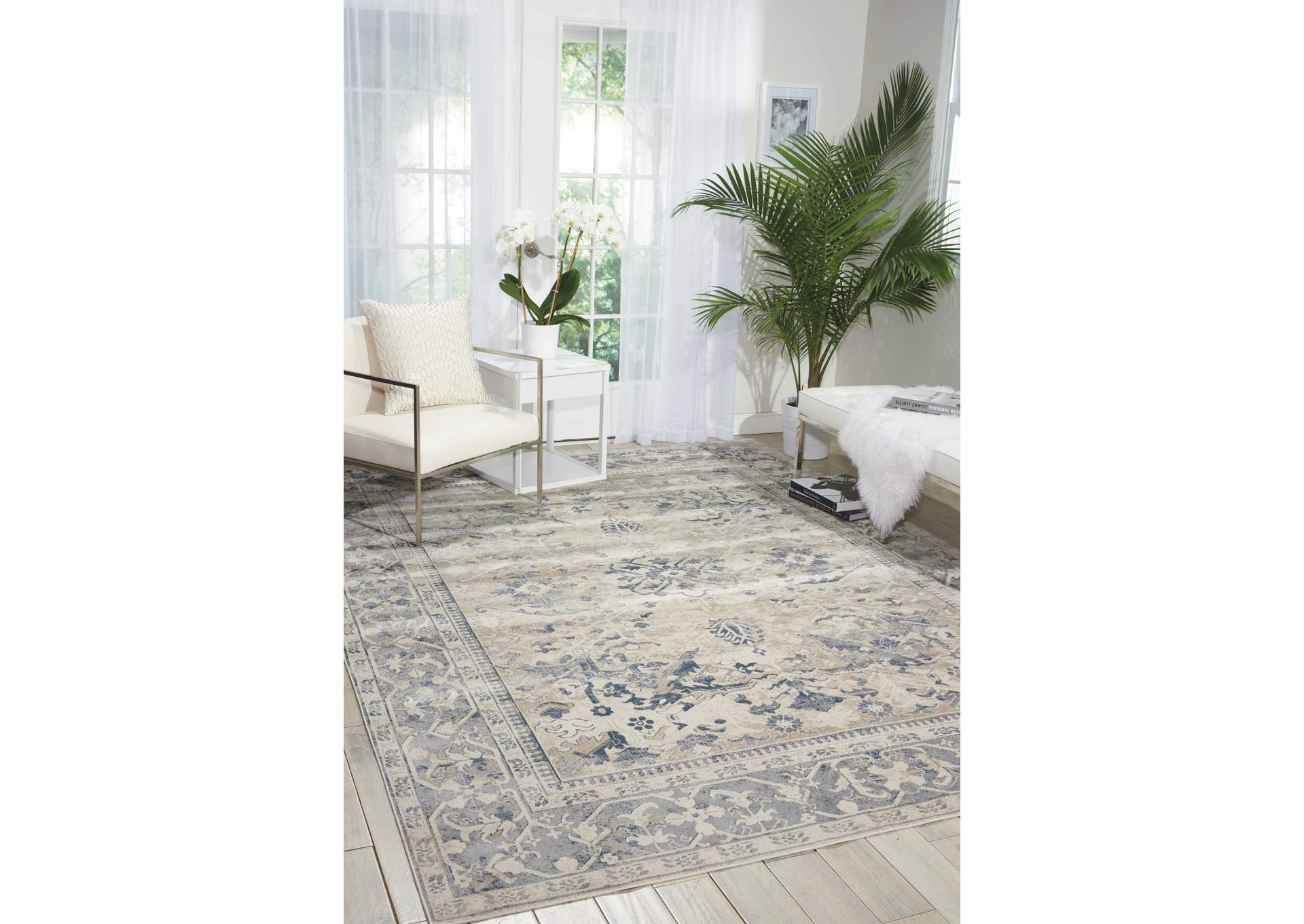 kathy ireland Home Malta MAI05 Blue and Ivory 9'x12' Rug,Nourison