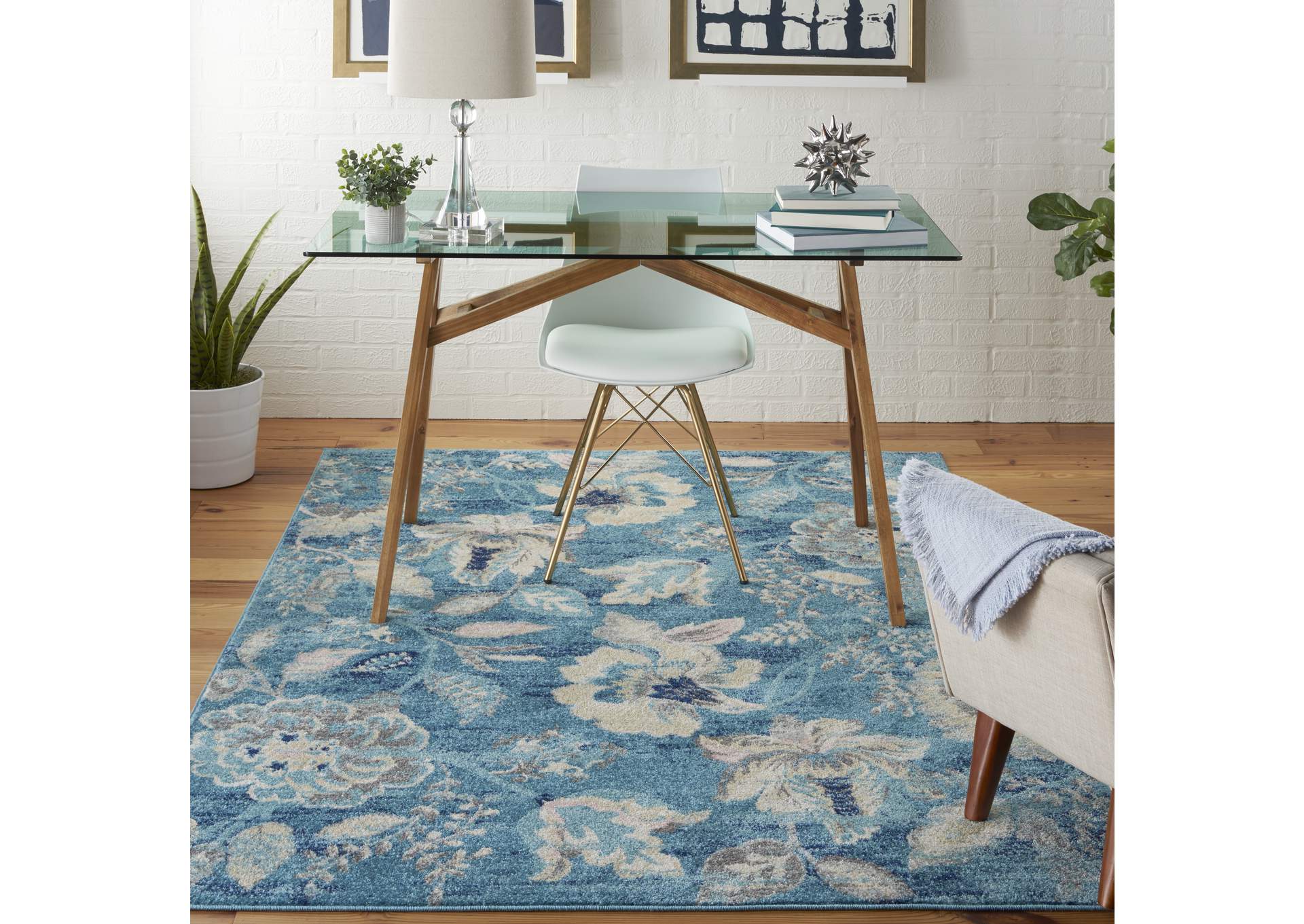 Nourison Tranquil TRA02 Turquoise Blue and White 6'x9' French Country Area Rug,Nourison