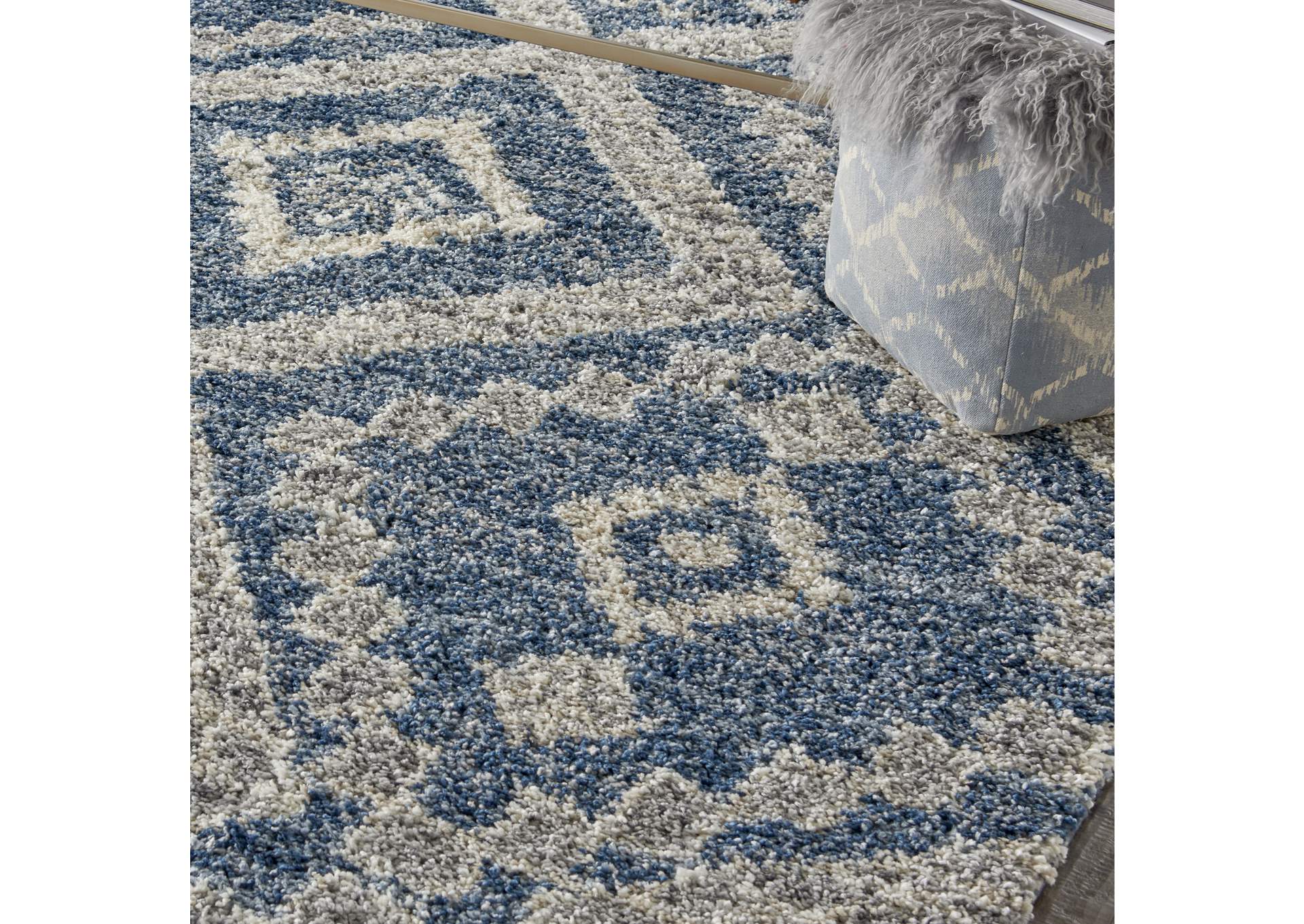 Nourison Oslo Shag OSL02 8'x11' Large Dark Blue and Grey Scandinavian Shag Rug,Nourison