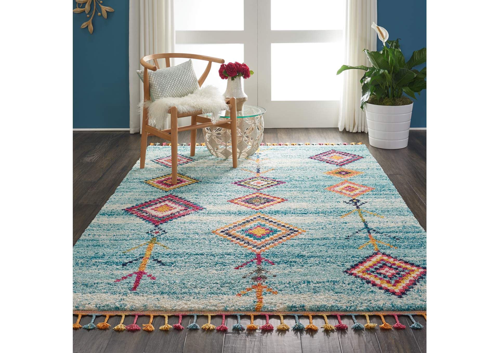 Nourison Nomad NMD04 Aqua Multicolor 5'x8' Scandinavian Area Rug,Nourison