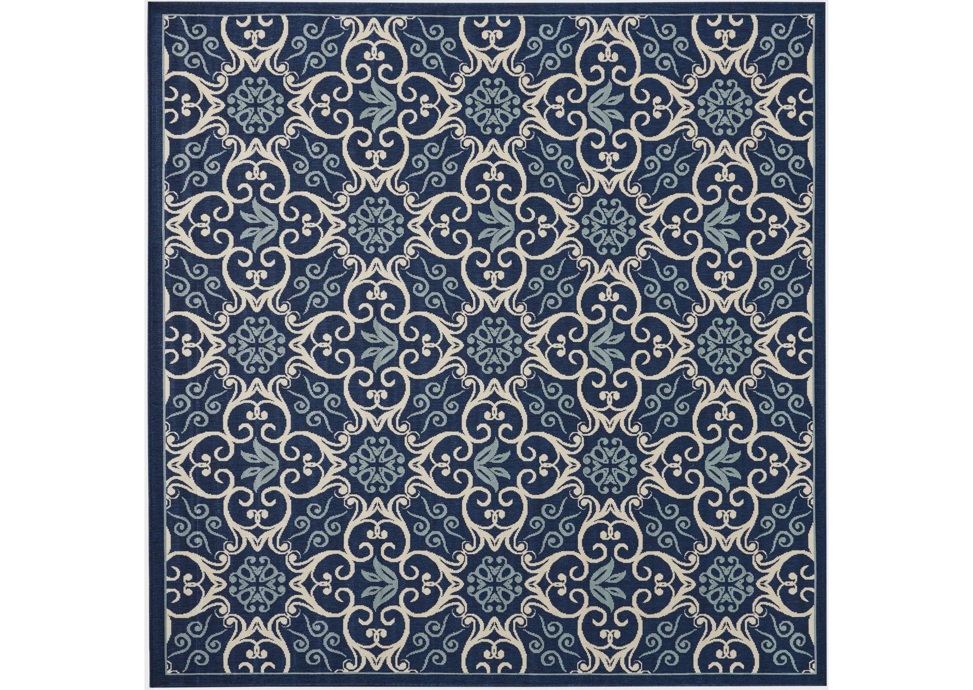 Nourison Caribbean CRB02 Navy Blue and White 8' Square Large Rug,Nourison