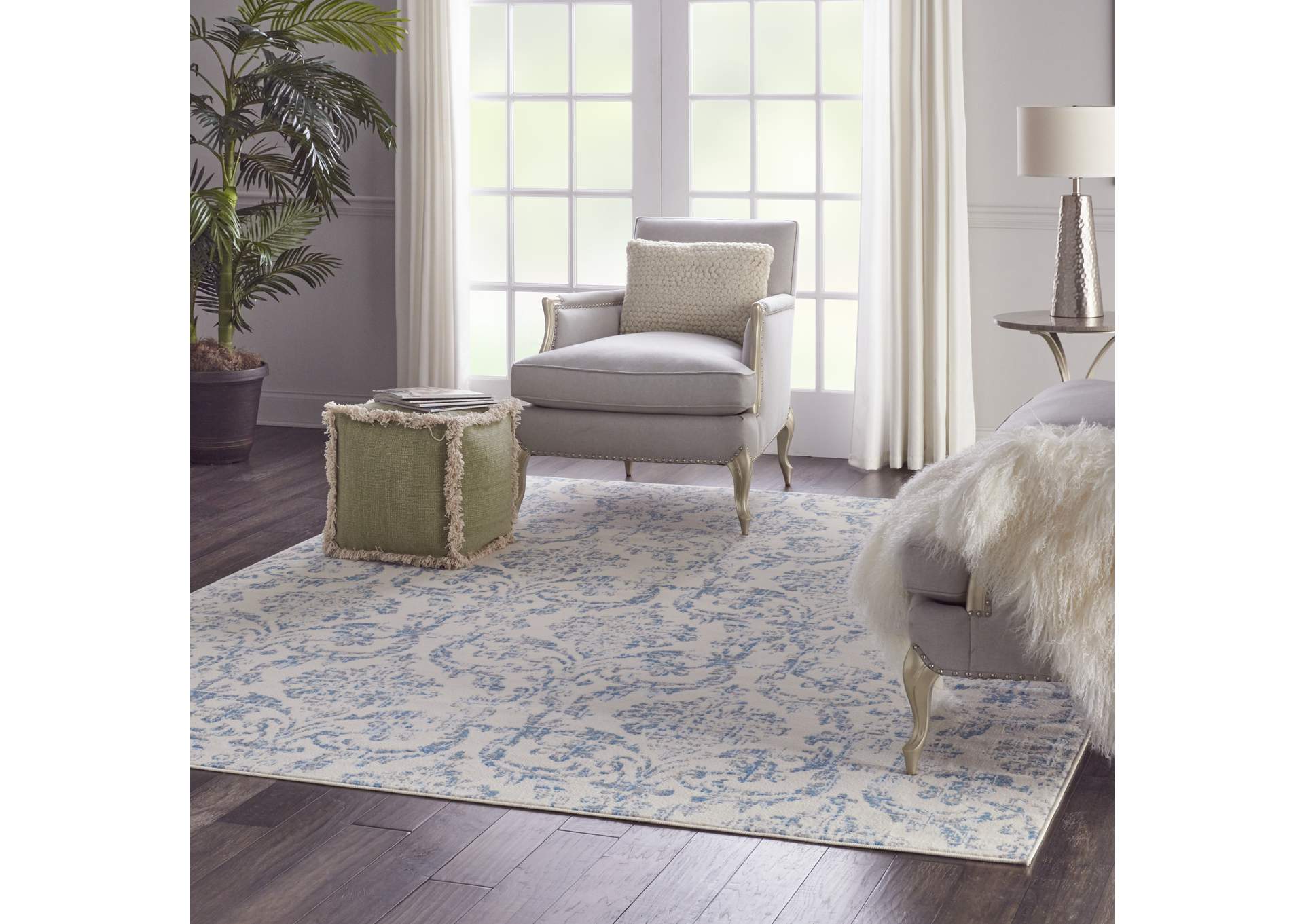 Nourison Jubilant 9'x12' White and Blue Area Rug,Nourison