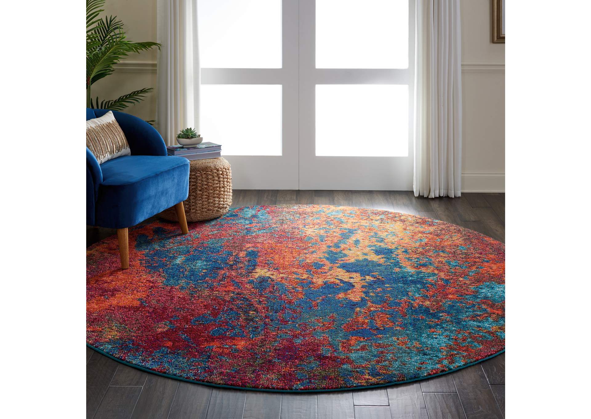 Nourison Celestial CES08 Blue and Red 8' Round Large Rug,Nourison