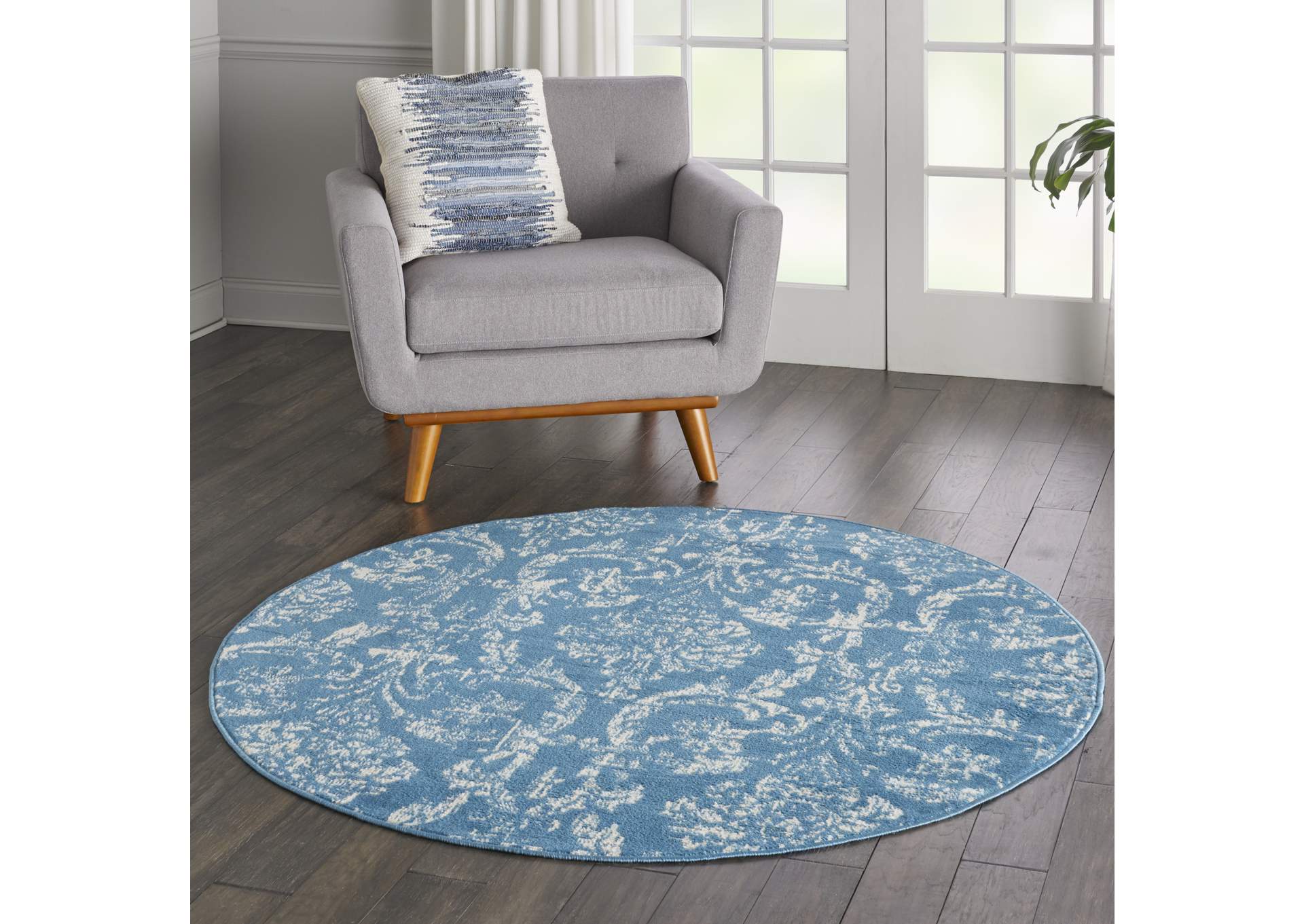 Nourison Jubilant JUB09 Blue 5' Round Farmhouse Area Rug,Nourison