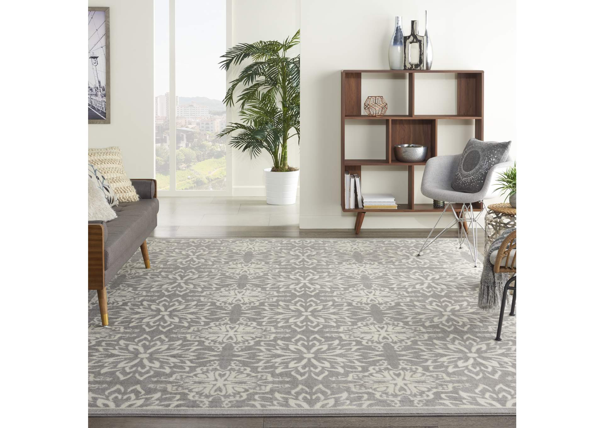 Nourison Jubilant JUB06 Grey 9'x12' Large Floral Rug,Nourison