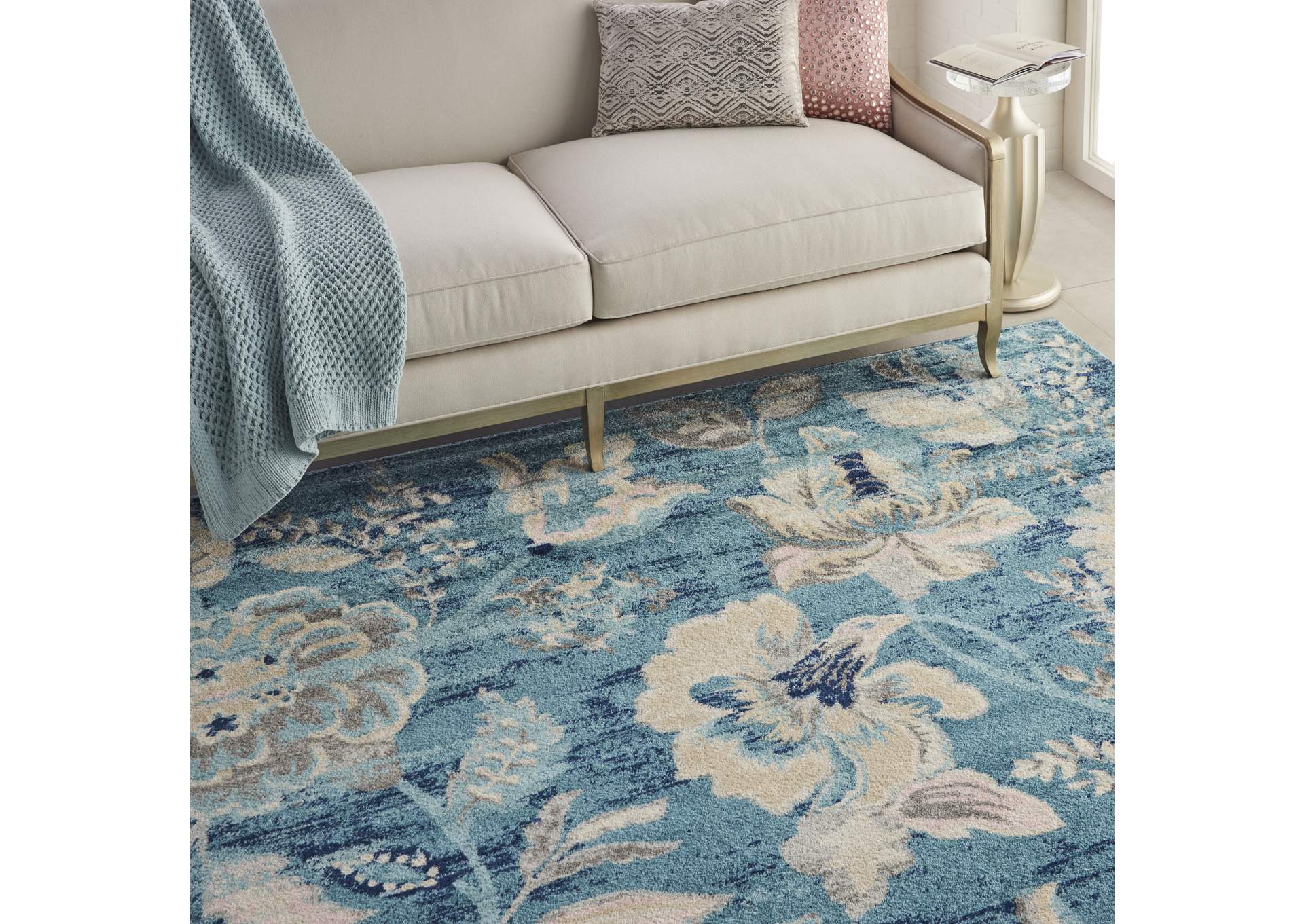Nourison Tranquil TRA02 Turquoise Blue and White 9'x12' Oversized Rug,Nourison