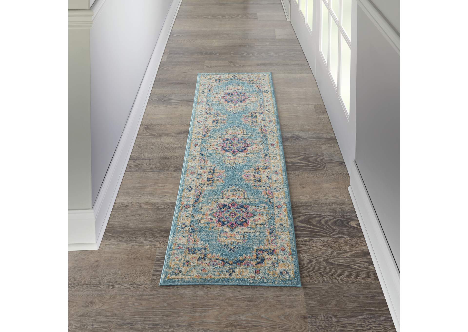 Nourison Passion 6' Runner Ivory Light Blue Area Rug,Nourison