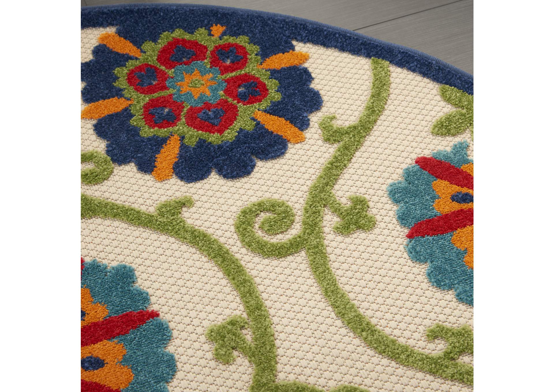 Nourison Aloha ALH19 4' Round Blue Multicolor Easy-care Indoor-outdoor Rug,Nourison