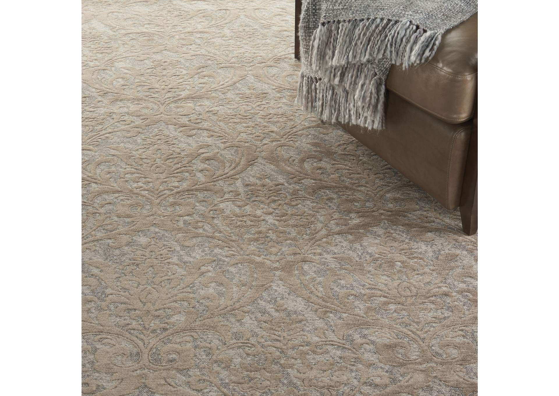 Nourison Damask DAS02 Grey 8'x10' Large Flat Rug,Nourison