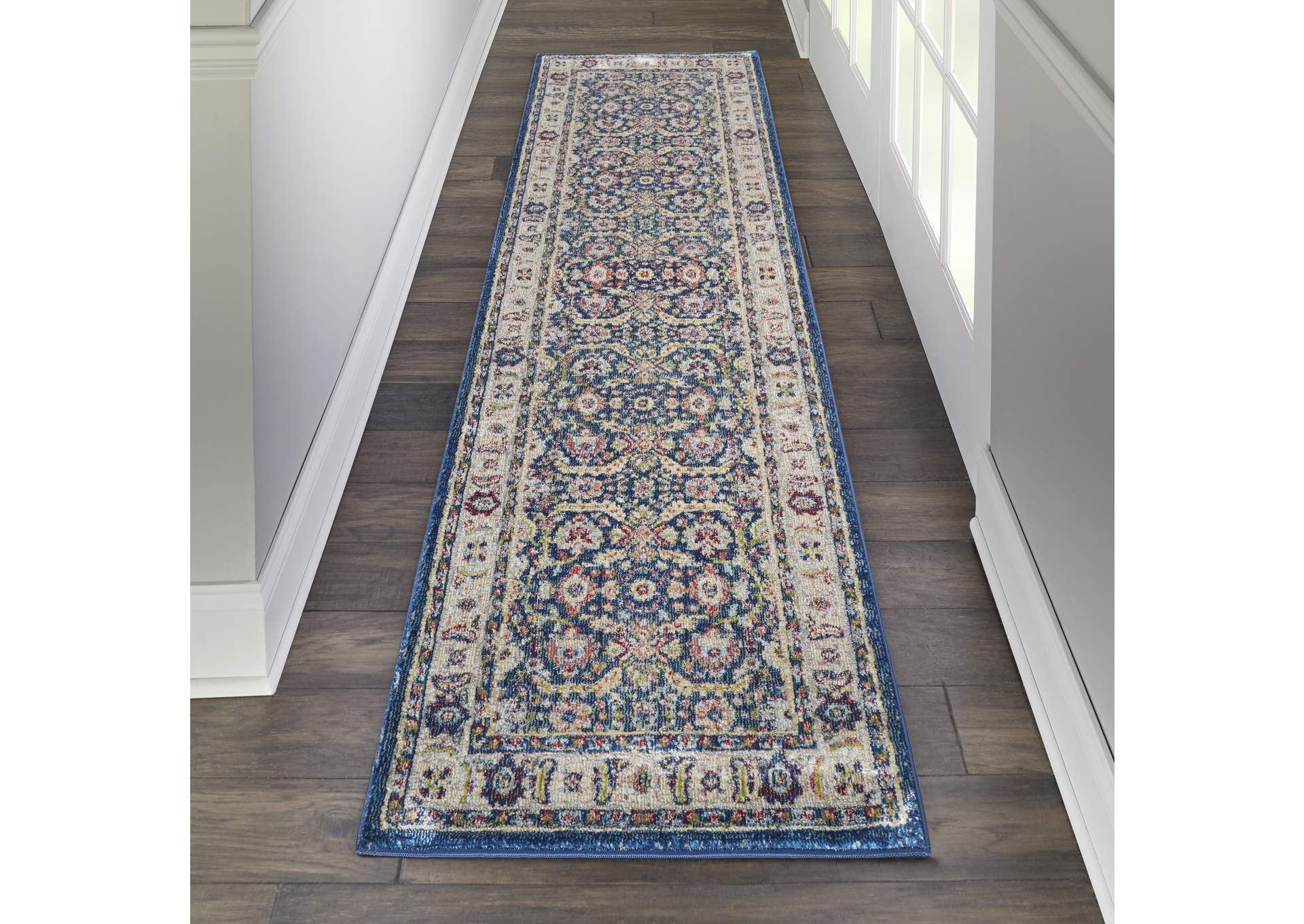 Nourison Ankara Global ANR13 Navy Blue Multicolor 8' Runner Textured Hallway Rug,Nourison